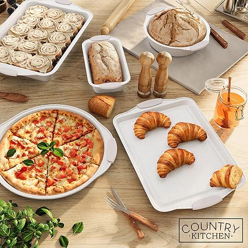 Miniatura 37 de Country Kitchen Juego de utensilios para hornear apilables antiadherentes, resistentes, duraderos, de fácil liberación, color rojo, 10