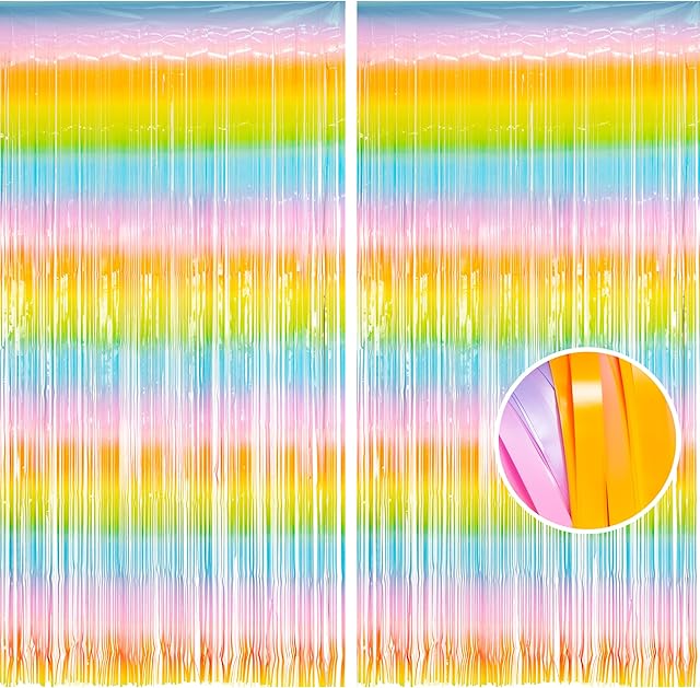 2PCS Rainbow Tinsel Curtains Kids Party Decorations - BRAVESHINE 3.28 x 8.2 ft Foil Fringe Curtain Party Photo Booth Streamers Backdrop Curtains for Birthday Prom Festival Holiday Decorations