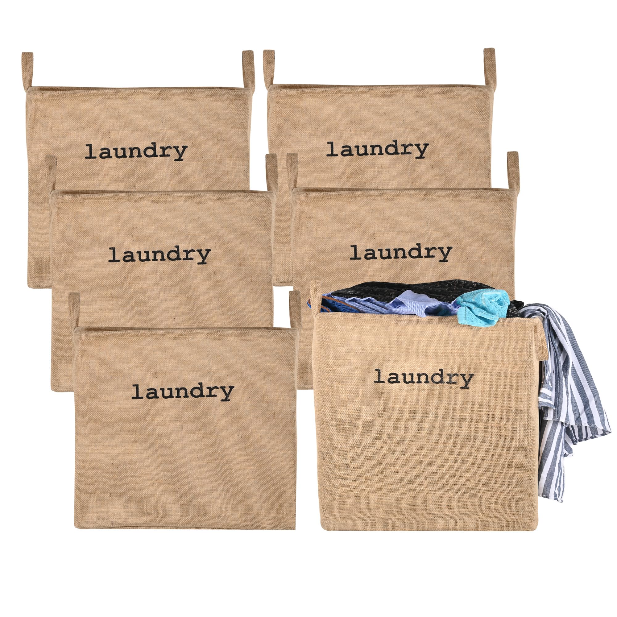 Kuber Industries (Pack of 6) Clothes Basket | 55 LTR | Dirty Clothes Bag (Jute Fabric) Toy Basket | Square Foldable Laundry Bag | Washing Basket (Small) Storage Hamper with Handles | Brown (B0D5VGWCWF) Amazon Price History, Amazon Price Tracker