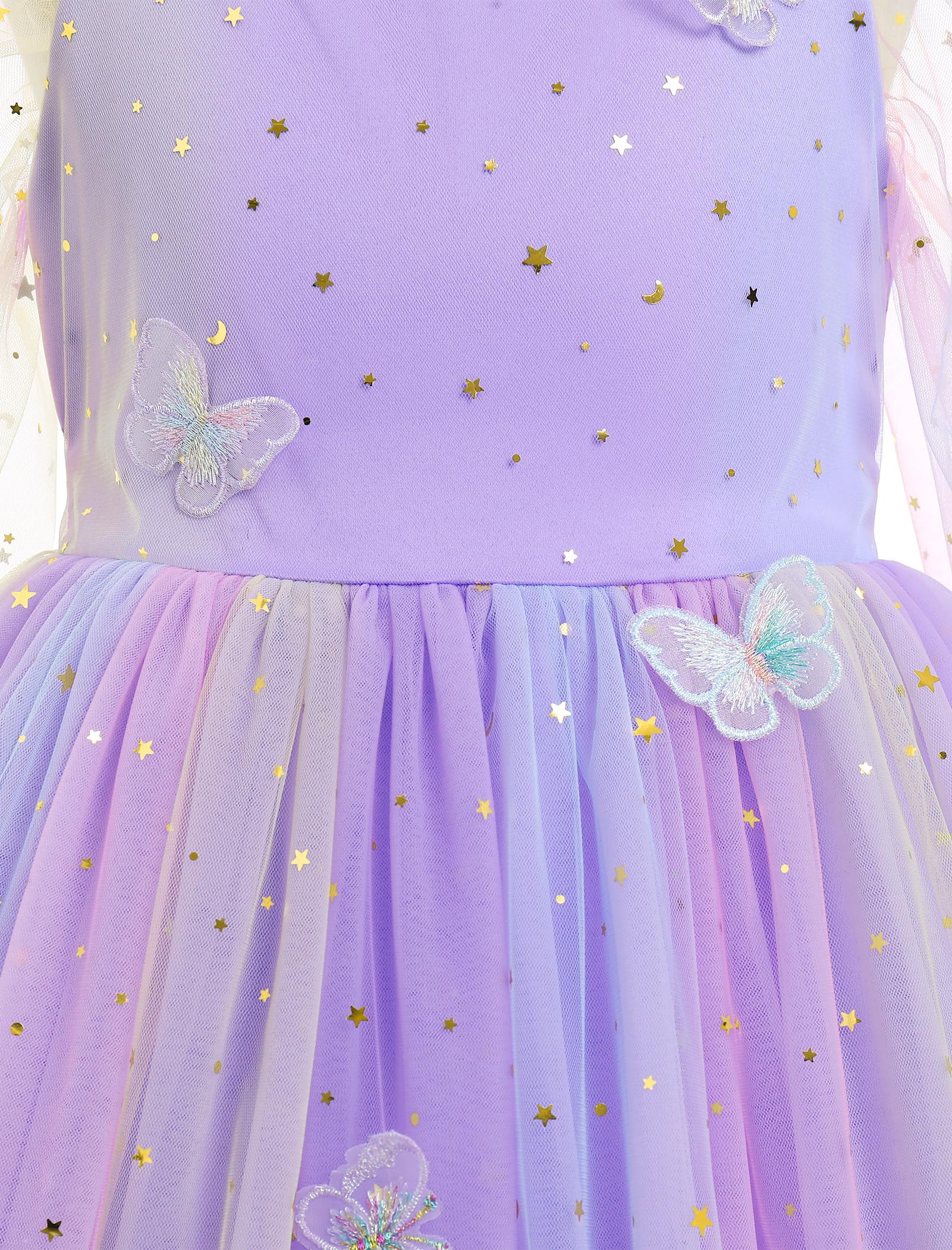 OBEEII Mädchen Geburtstag Party Kleid Langarm Stern Glitzer Tüll Kleid Pailletten Bowknot Prinzessin Festzug Weihnachtskleid