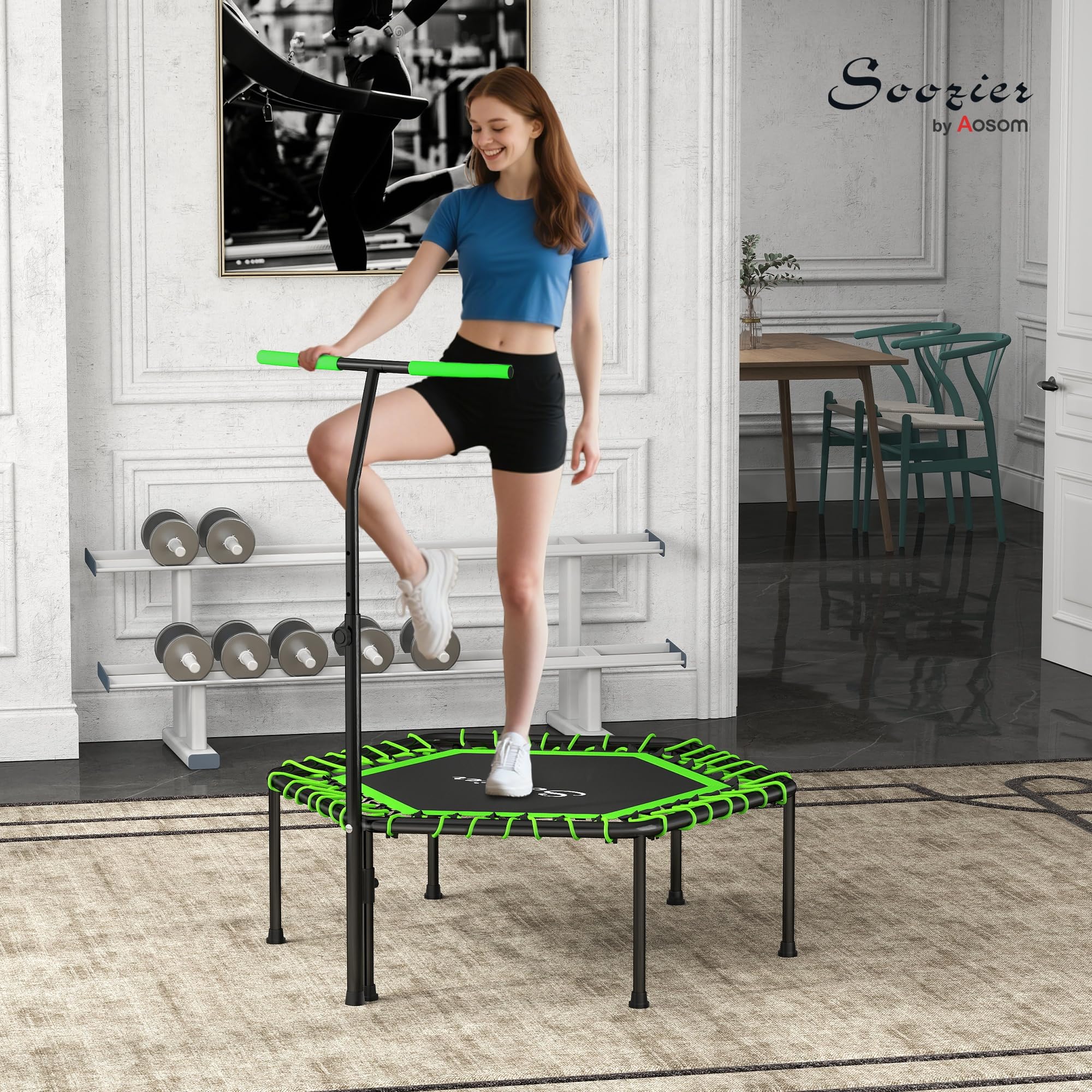 Rebounder Trampoline De Fitness Pliable à Ressort Pour Adultes, 101,6 Cm/127 Cm, Avec Poignées En Mousse Réglables, Capacité De 204,1 Kg, équipement D' Exercice Silencieux Et Stable, équipement
