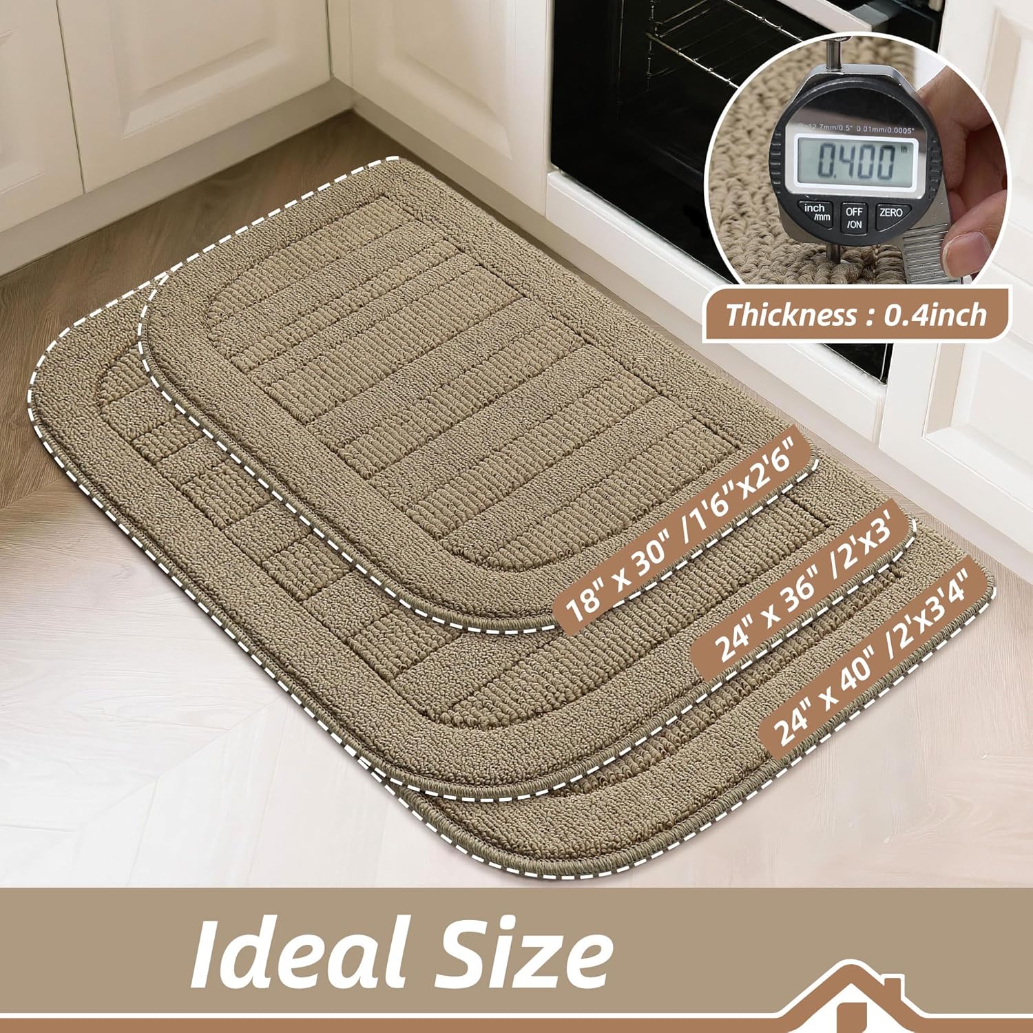 BEQHAUSE 24x36 Inch Kitchen Rug Mat Durable Kitchen Rugs Non-Slip Washable Absorbent Kitchen Mats for Floor Dirt-Resistant Semicircular Kitchen Mat (Beige)