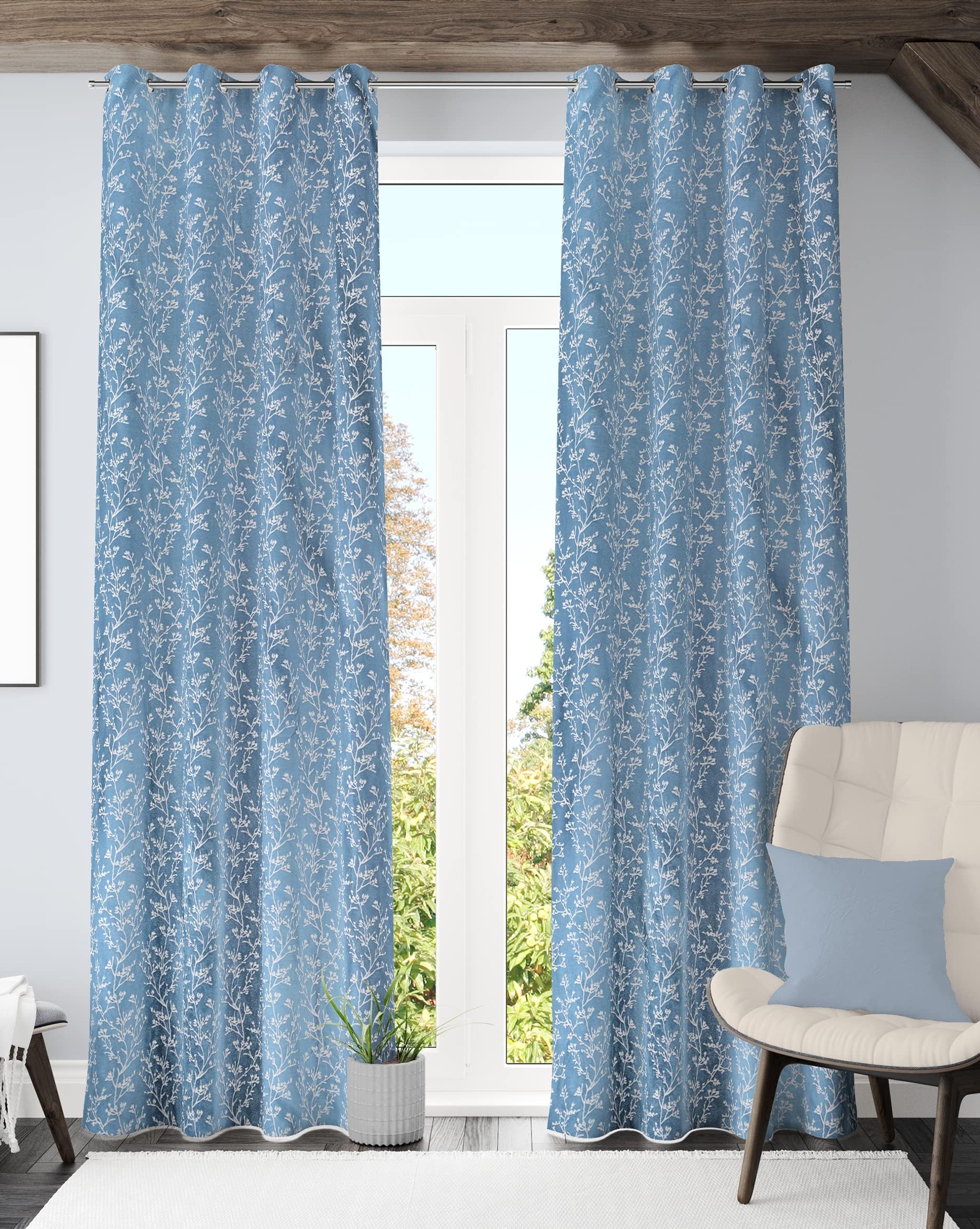 REDECOR Printed Curtain for Bedroom/LIVINGROOM (Pack of 2, Aqua, 9 FEET - Long Door)