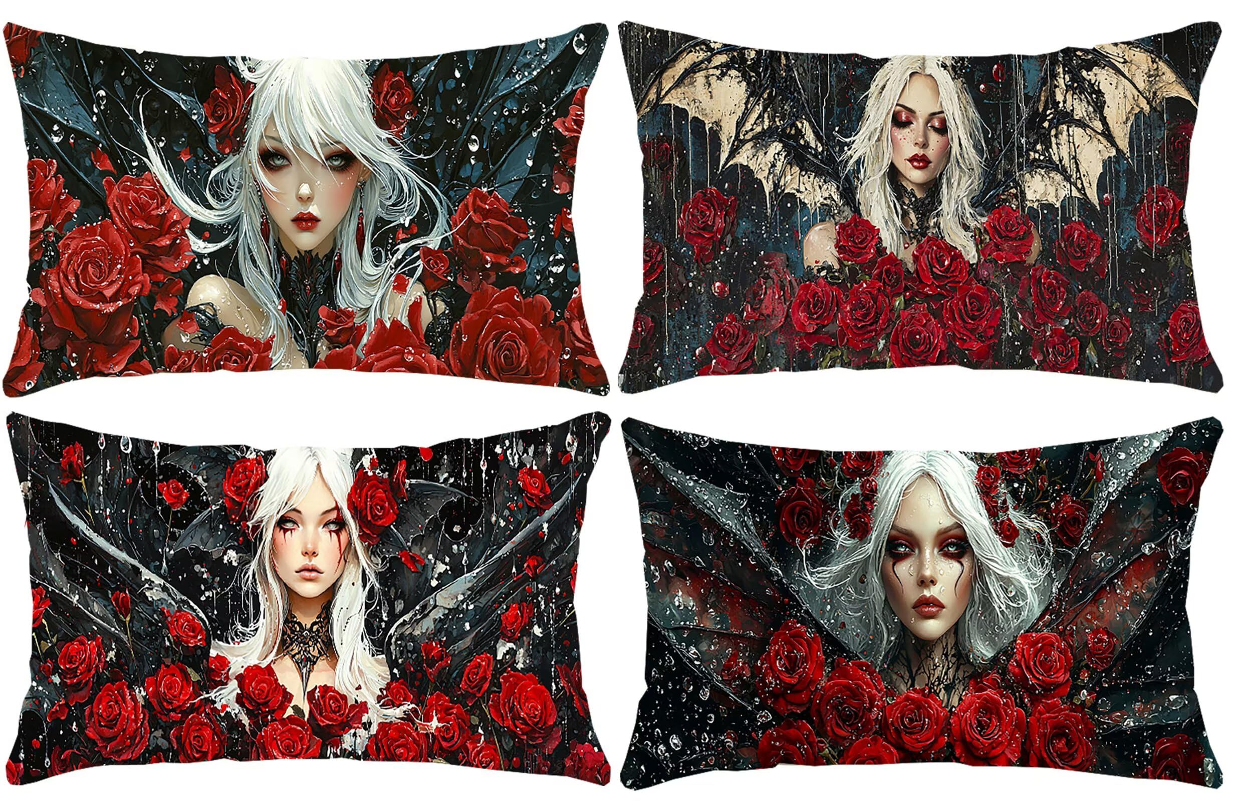 Prostokątne poszewki na poduszki, 50 x 102 cm, zestaw 4 szt., różowy Batgirl wzór lędźwiowy dekoracyjne poszewki na poduszki dom wiejski aksamitne prostokątne poszewki na poduszki wiosna lato sofa