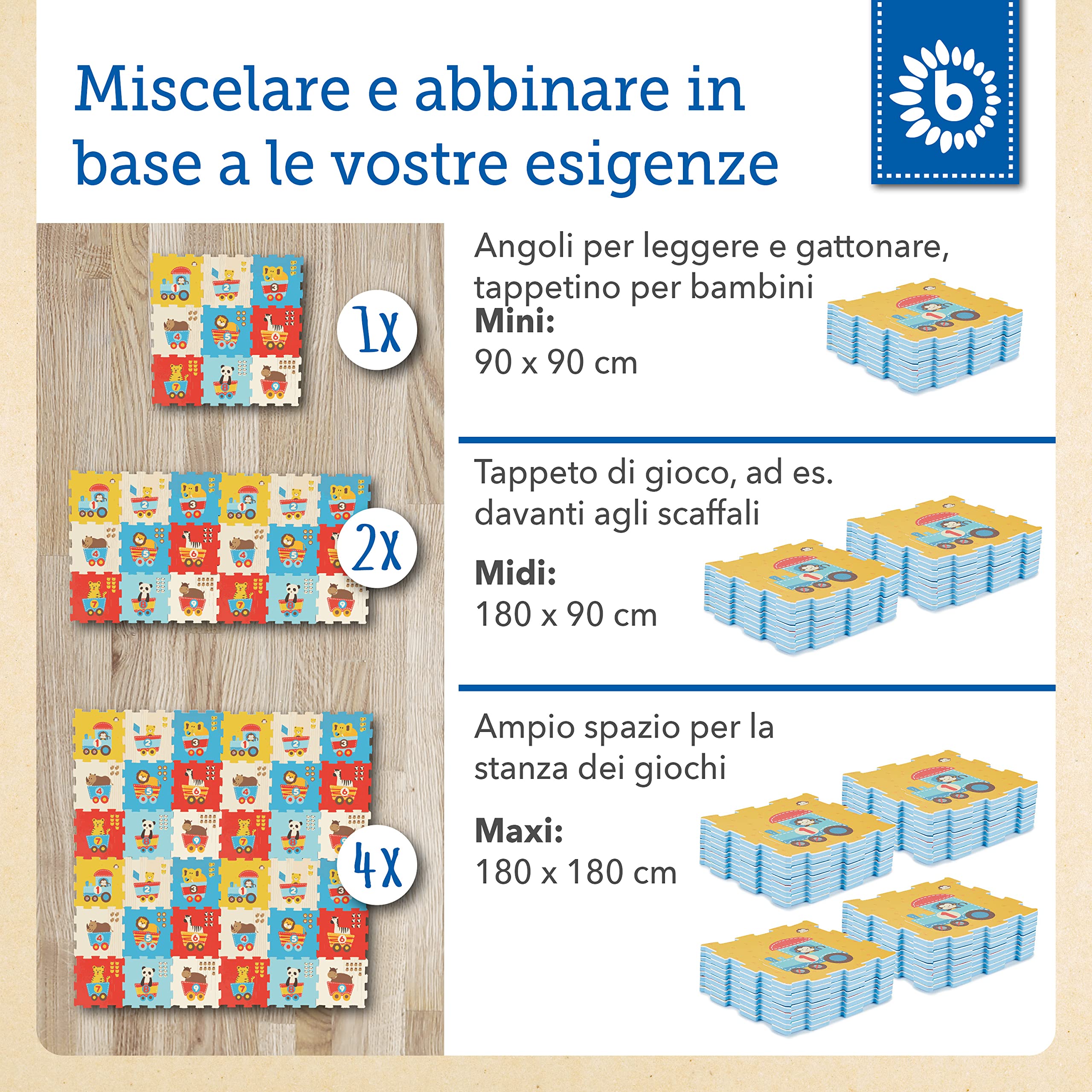 BIECO Tappeto Puzzle, 18 pz. | Tappetino Gioco Neonati | Puzzle XXL Bambini | Tappeto Gattonamento | Palestra | Tappeti Bambini | Imparare Lettere | Gioco