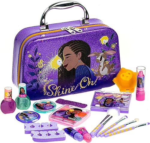 Disney Wish - Juego de monedero de moda con esmalte de uñas, lima de uñas, brillo de labios, lápiz labial, bálsamo labial, corona, sombra de ojos,
