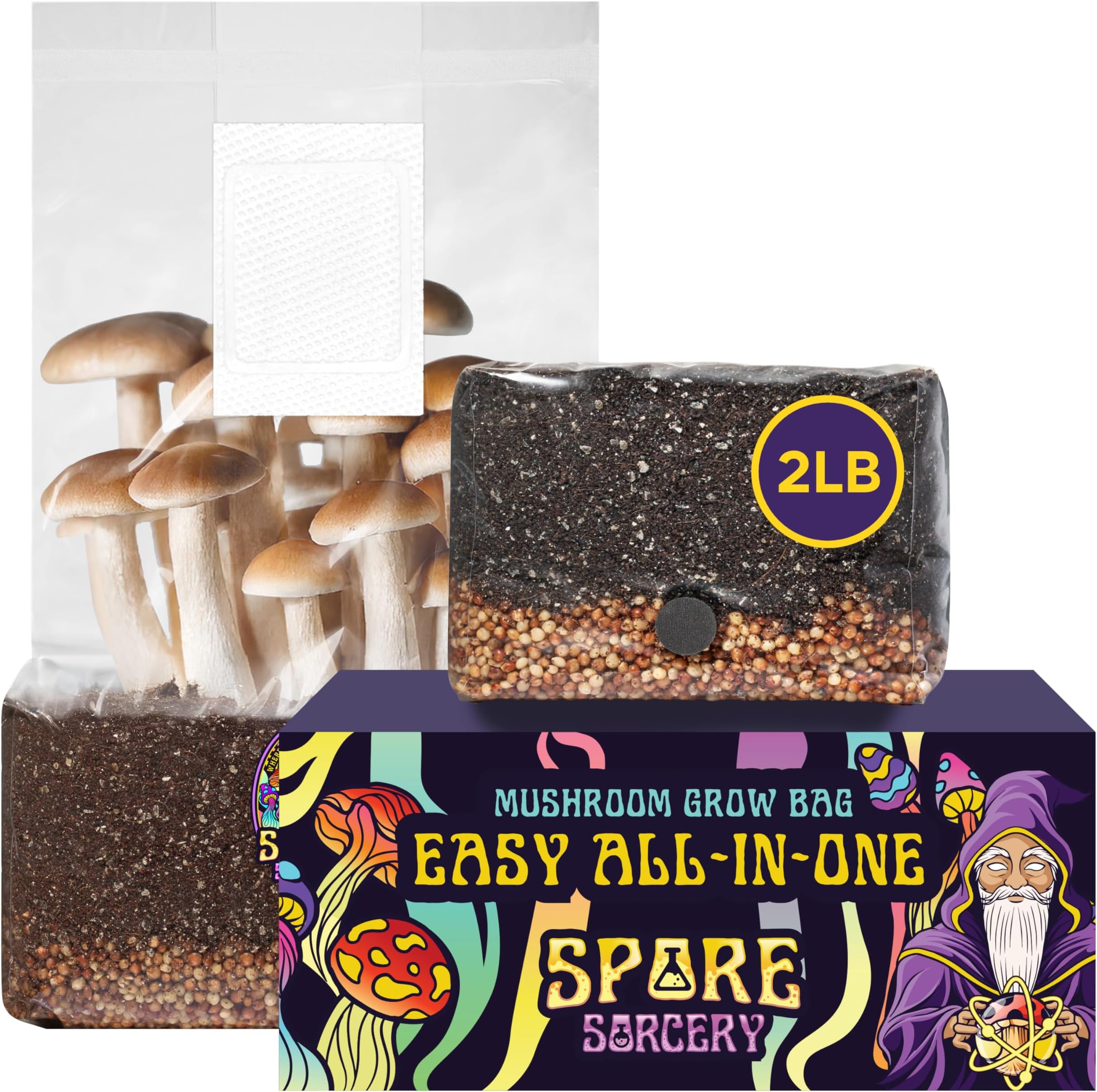 SPORE SORCERY 2 LB All-in-One Grow Bag: Up to 16oz of Mushrooms! Nutrient-Enhanced, Injection Port, Just Add Your Own Spores & Grow Like Magic