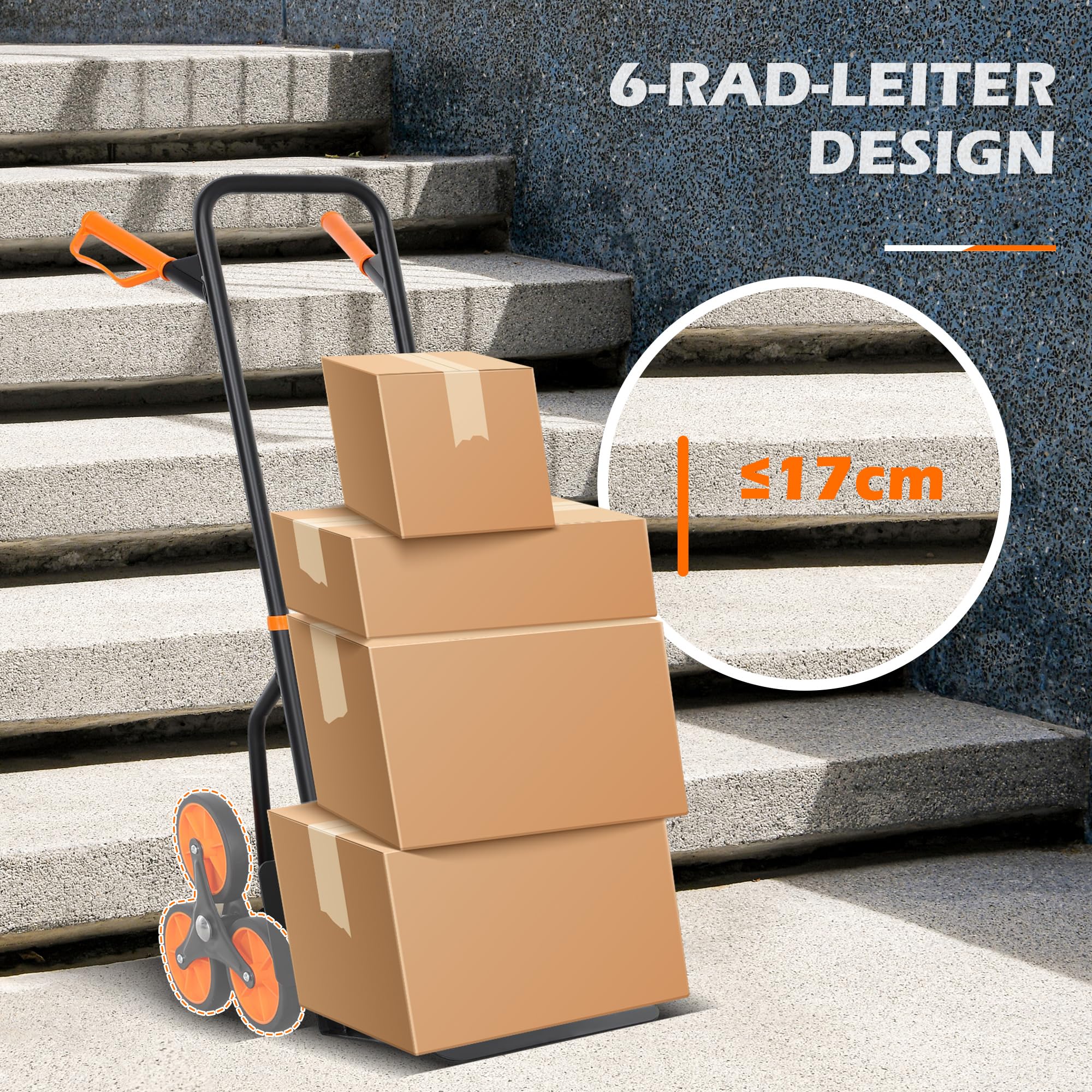 DURHAND Carretilla Sube escaleras Pesada Plegable 120kg Naranja | Sobre ruedas, saco multiusos, carretilla de acero para mudanza