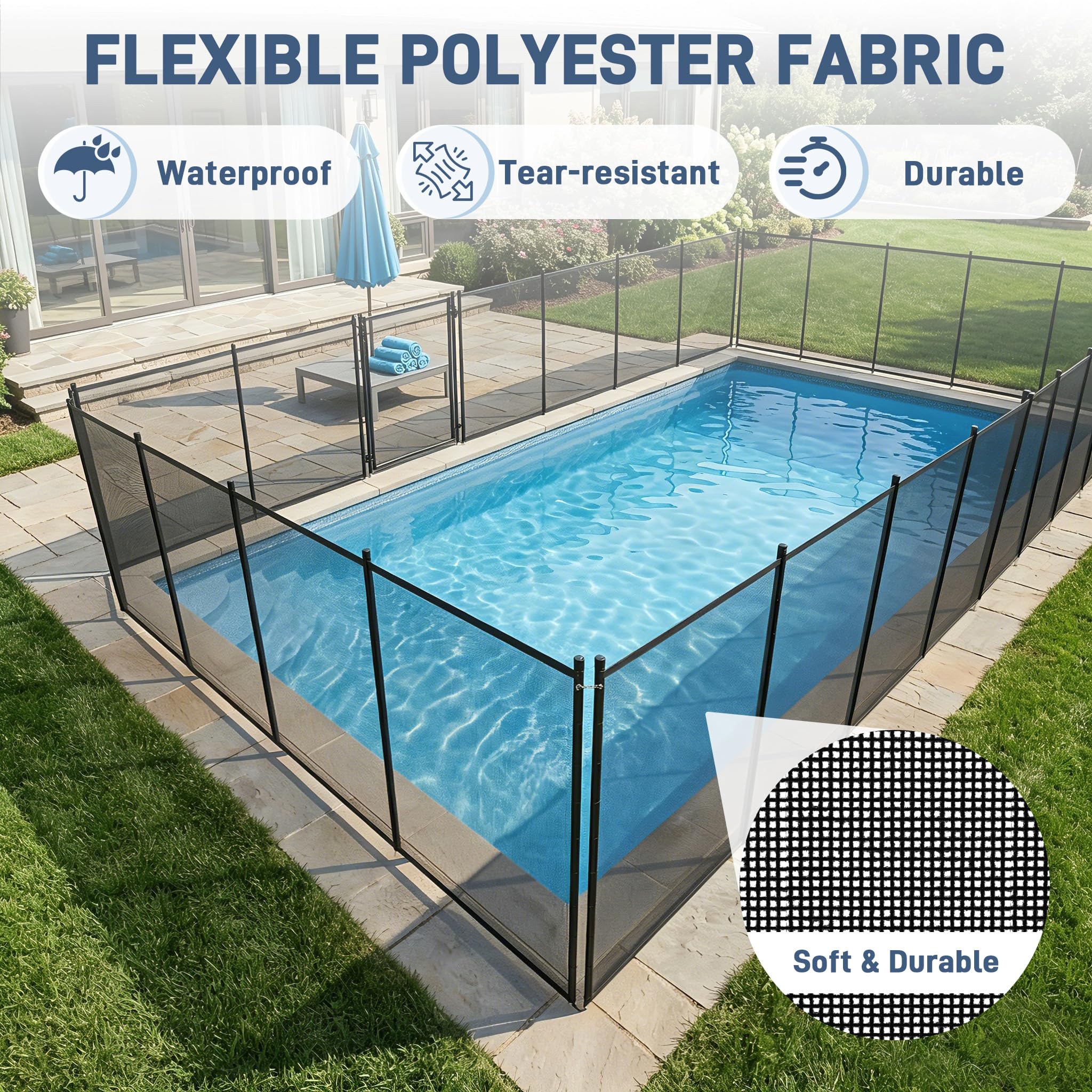 362x136cm Poolzaun Klappbare, Stecken Teichzaun mit 125cm-Hoch Polyester Gartenzaun Netz, Alurahmen & Stahl-Füße, Erweiterbar Kindersicher Poolschutzzaun für Schwimmbad, Haus & Garten