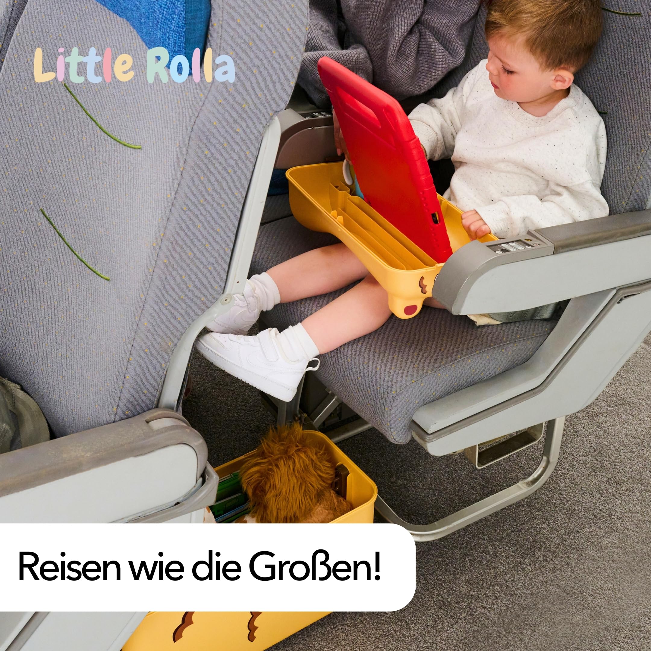Kinderkoffer – Aufsitzkoffer & Handgepäck für Kinder 2–7 Jahre | 16L Ride-On Koffer mit abschließbarem Deckel, Tragegurt & Tablett – Reisekoffer zum Ziehen & Draufsitzen (Löwe)