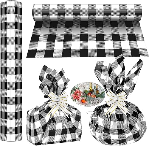 Teling Rollo de celofán de Navidad de 100 pies de largo, 32 pulgadas de ancho, 3.1 mil, papel de regalo transparente, cesta de regalo de celofán