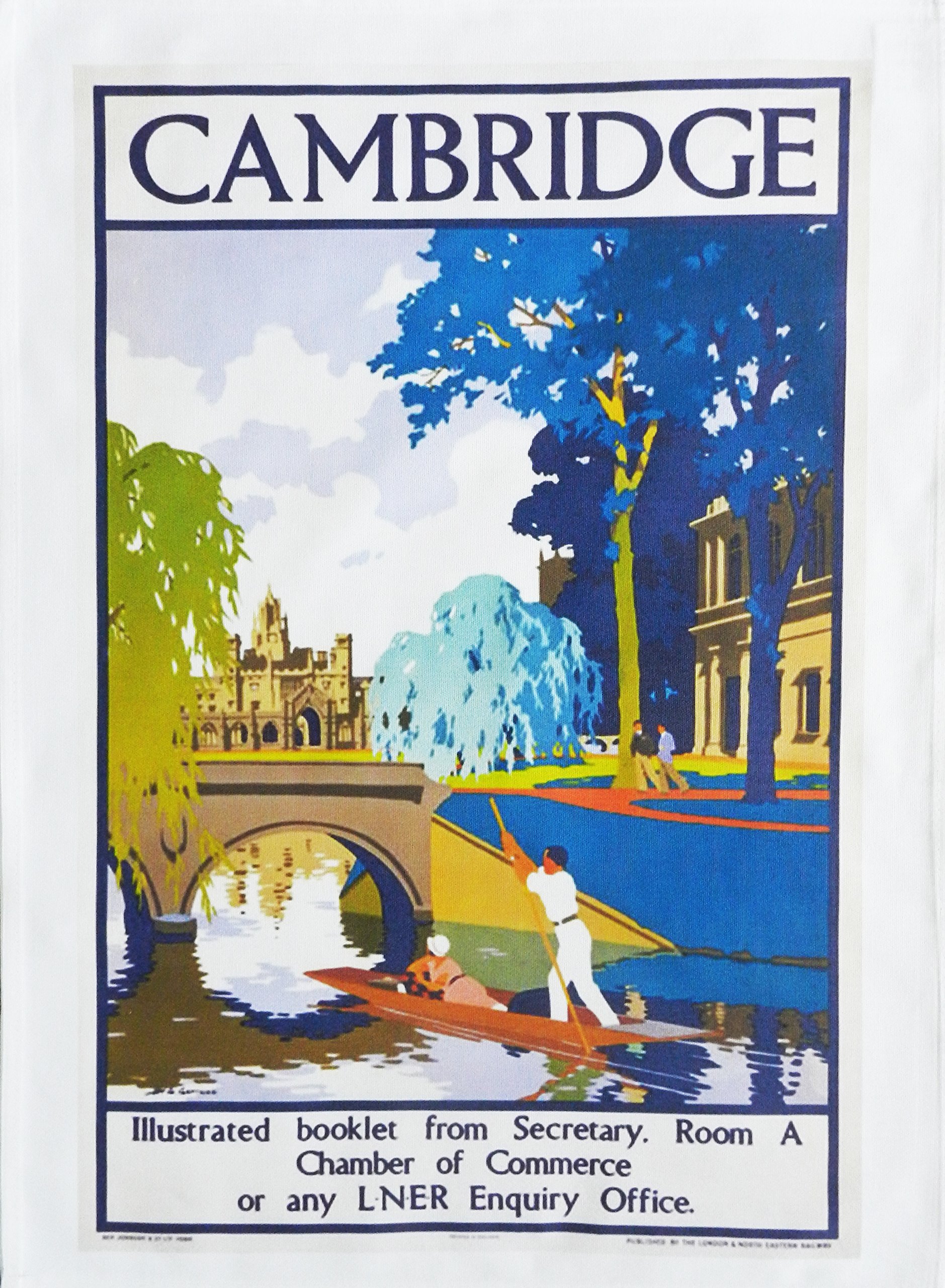 Half A Donkey Cambridge By Train - Retro Style Travel Poster Large Cotton Tea Towel