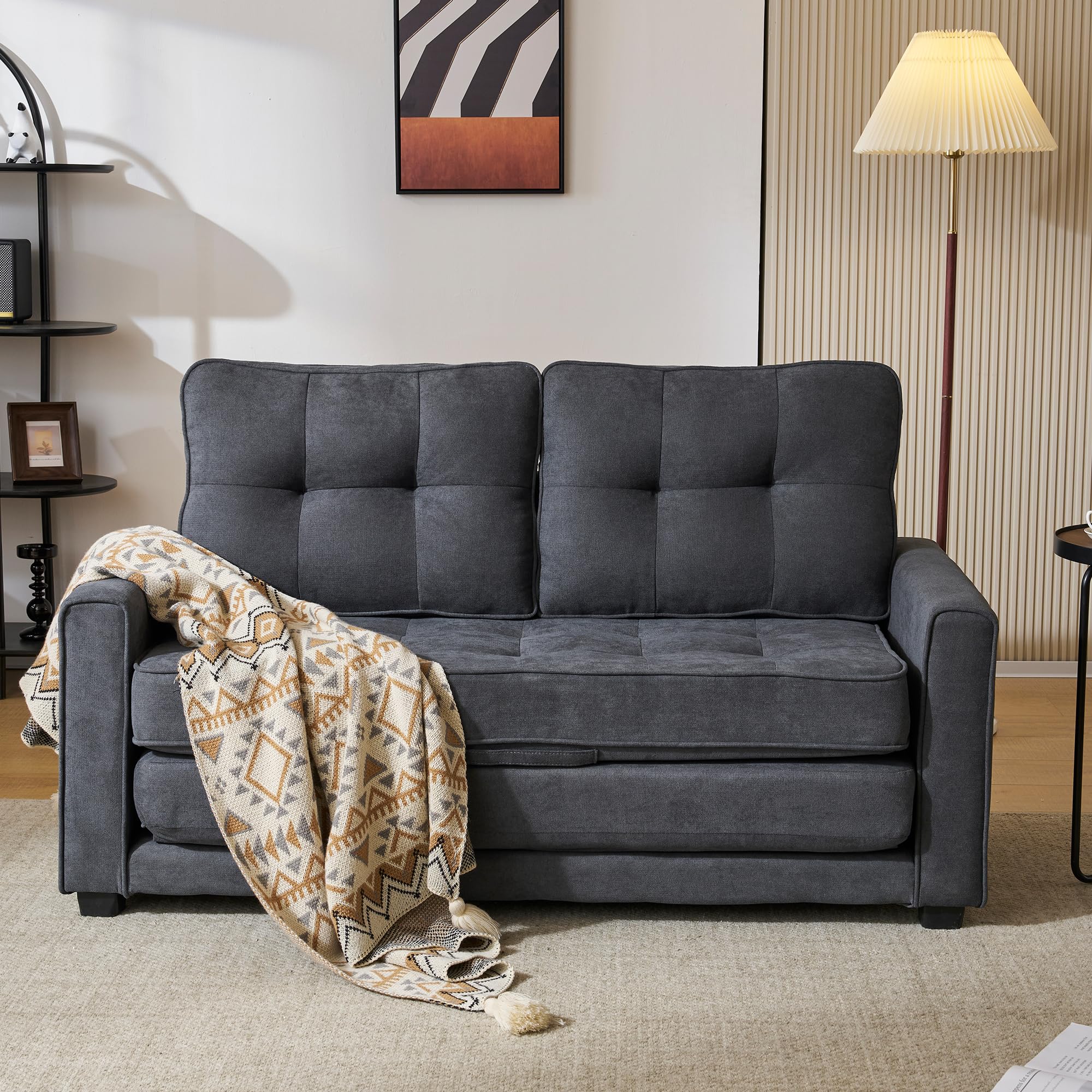 Zepneiy Canapé 2 Places, Fauteuil rembourré avec Poches sur Le côté avec Méridienne, Canapé lit 2 Places Canapé Moderne Design, S'applique à Meuble de Salon pour Salon Appartement Villa, Gris Foncé