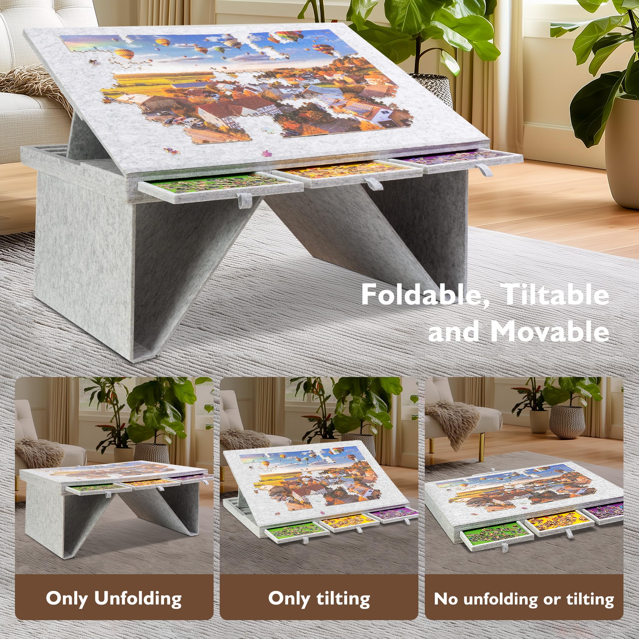 Tavolo Portapuzzle Inclinabile Becko US Per 1500 Pezzi Con 4 Cassetti E Copertura - 2