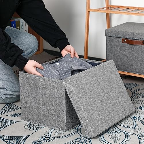 Miniatura 4 de Temary Contenedores de almacenamiento con tapas, paquete de 2 cestas de almacenamiento plegables grandes con tapa, contenedor de almacenamiento de