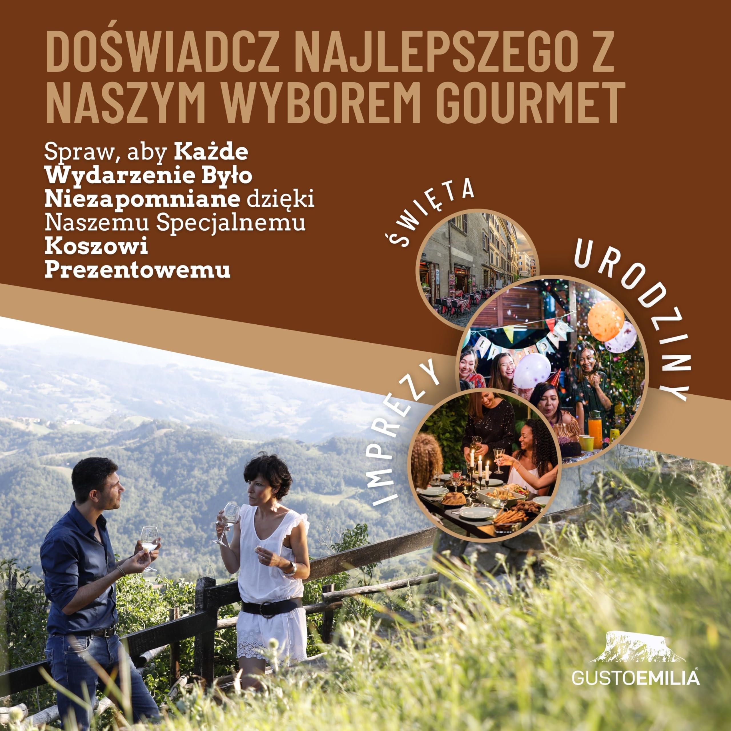 GUSTOEMILIA Kosz Upominkowy Gourmet: Ser Parmigiano Reggiano dojrzewający, Miód (3 x 250 g) oraz Dojrzały Ocet Balsamiczny - Włoski Kosz Prezentowy na Wszystkie Okazje