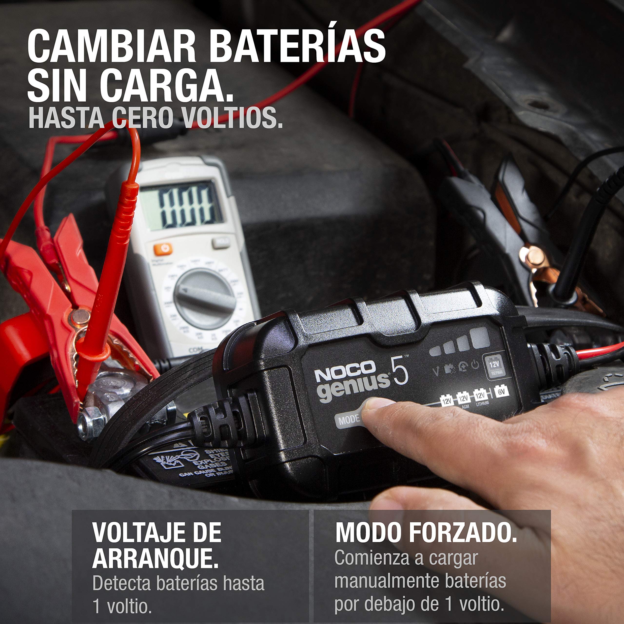 NOCO GENIUS5: Cargador Inteligente de baterías 5A 6V/12V – Mantenedor automático y desulfatador – Protección contra sobrecarga y compensación térmica – para baterías de Plomo y Litio