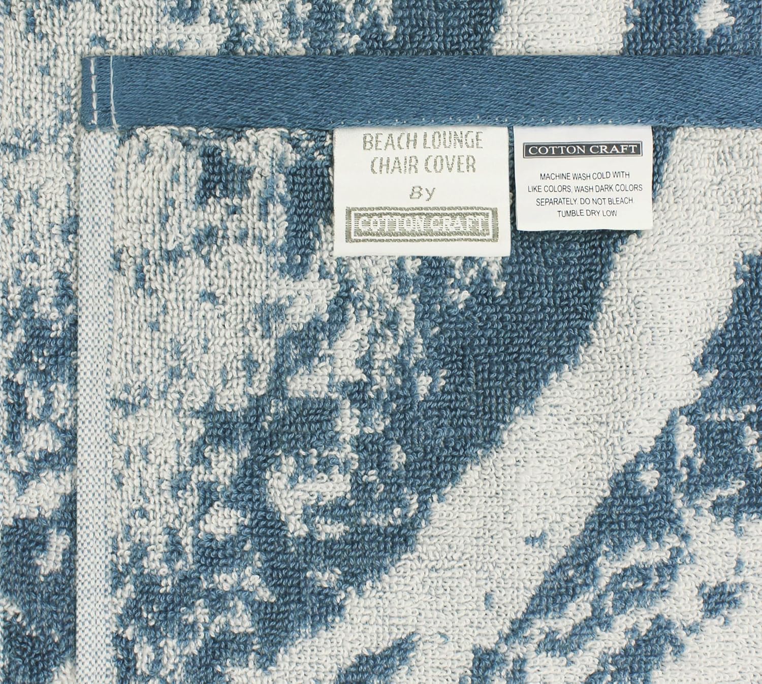 COTTON CRAFT Pool Lounge Chair Cover - 2 Pack Waves Terry Jacquard Towel Chaise Lounge Chair Cover - 100% Ringspun Cotton Soft Beach Chair Cover - Oversized 32 in W x 82 in Length x 7 in Pocket – Blue