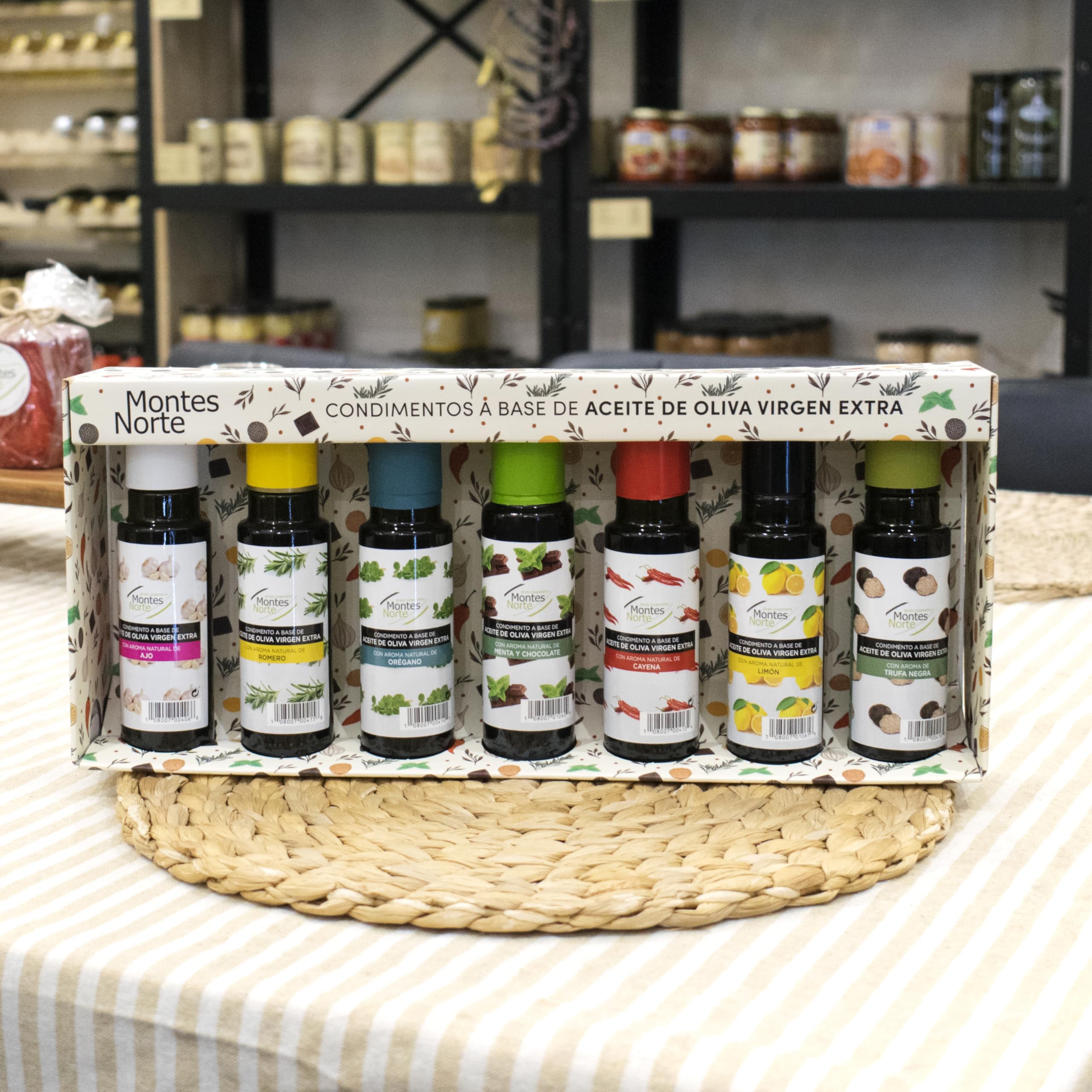 Condimentos a Base de Aceite de Oliva Virgen Extra Montes Norte, Pack de 7 Sabores x 100 ml