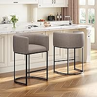 VATROS 26" Counter Height Bar Stools Set of 2 - Modern Barrel with Backrest & Arms, Linen Upholstered, 450 lbs Kitchen Island Stools (Sand)