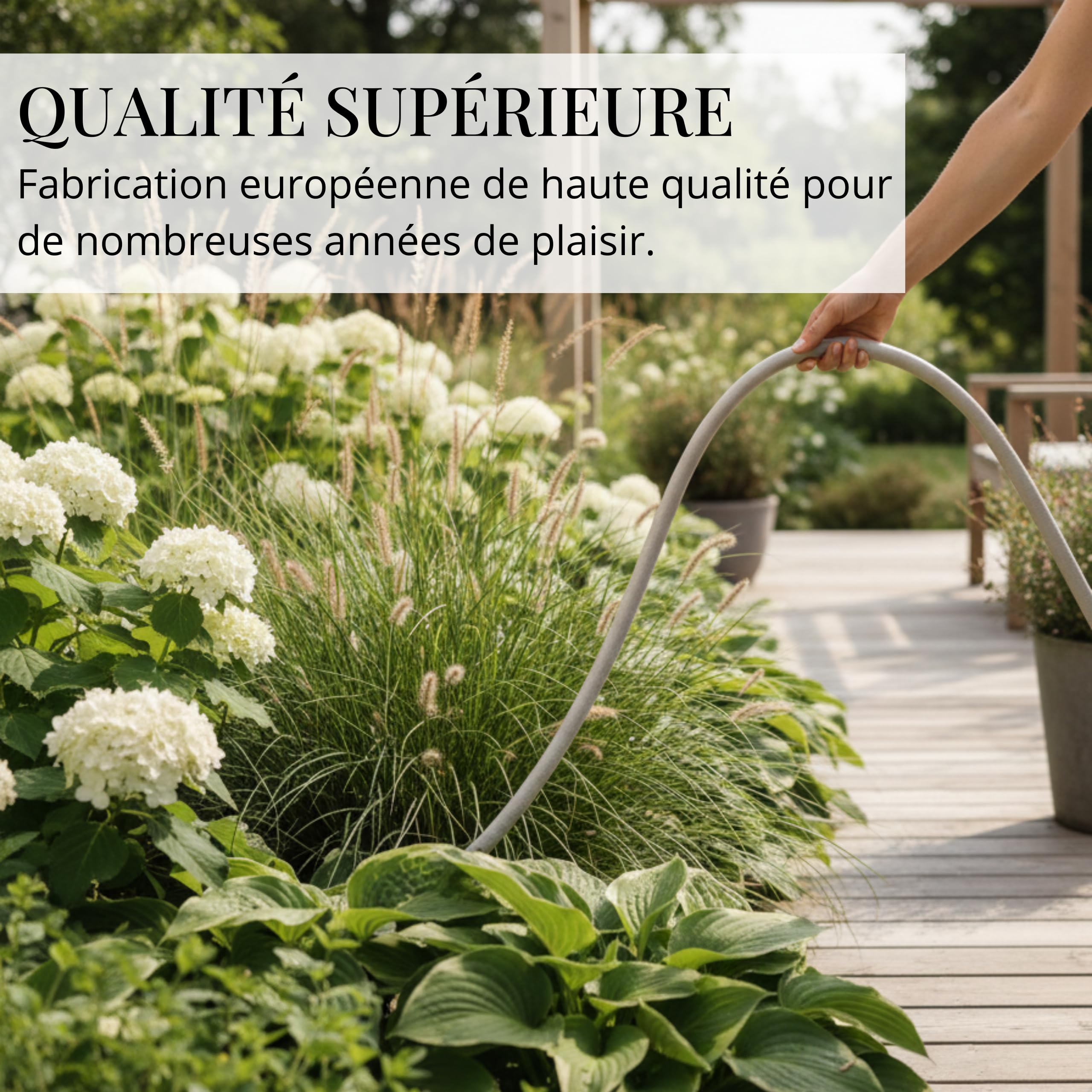LIVLIG Tuyau d'Arrosage 30m Design – Tuyau Arrosage Flexible, 60% Recyclé, UV Résistant, Anti-Torsion, 1/2 Pouce, Grège