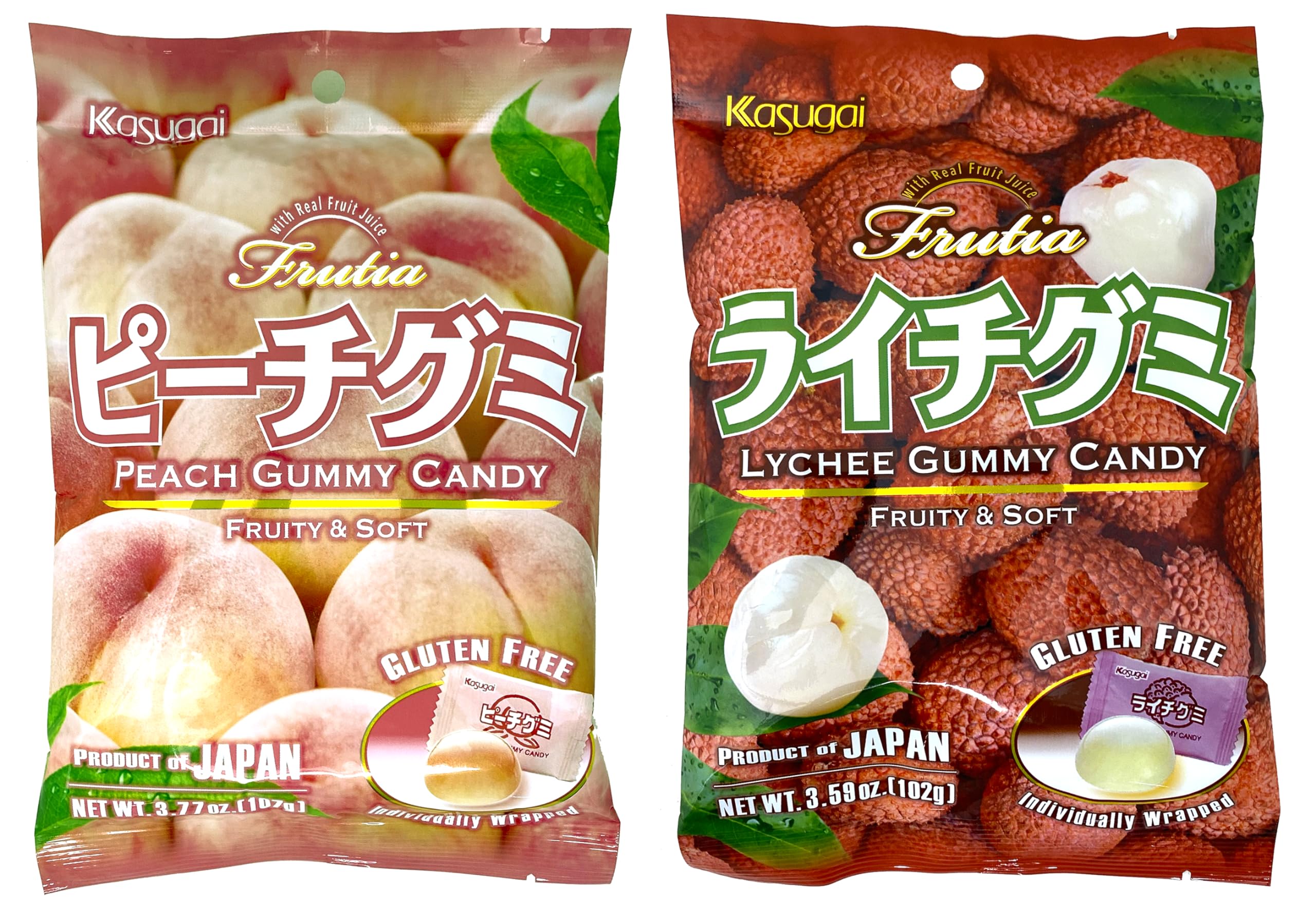Buy Kasugai Frutia Gummy Candy Pack of 2 Peach Gummy and Lychee Gummy Candy, GlutenFree Candy