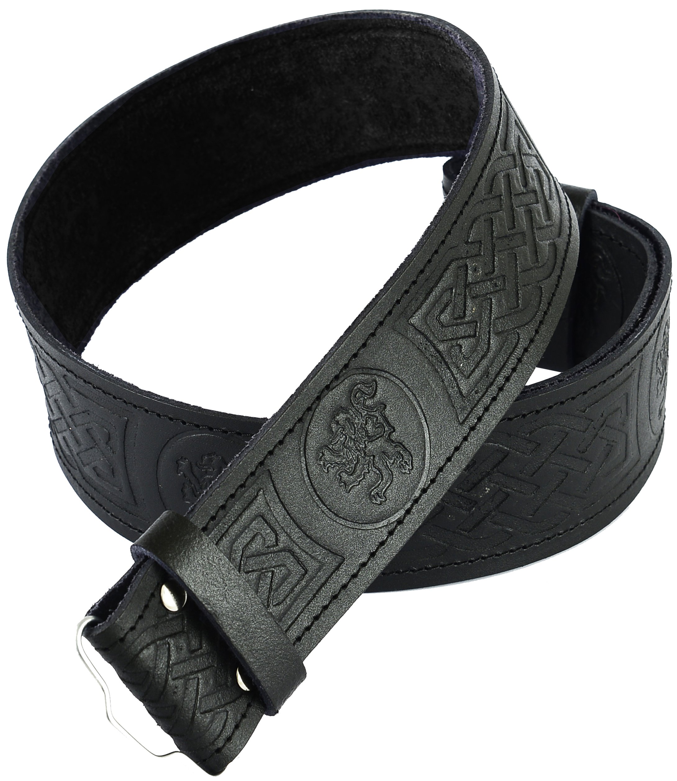 Hamilton Kilts Embossed Celtic Leather Kilt Belt Scottish Highland Adjustable size (XL)