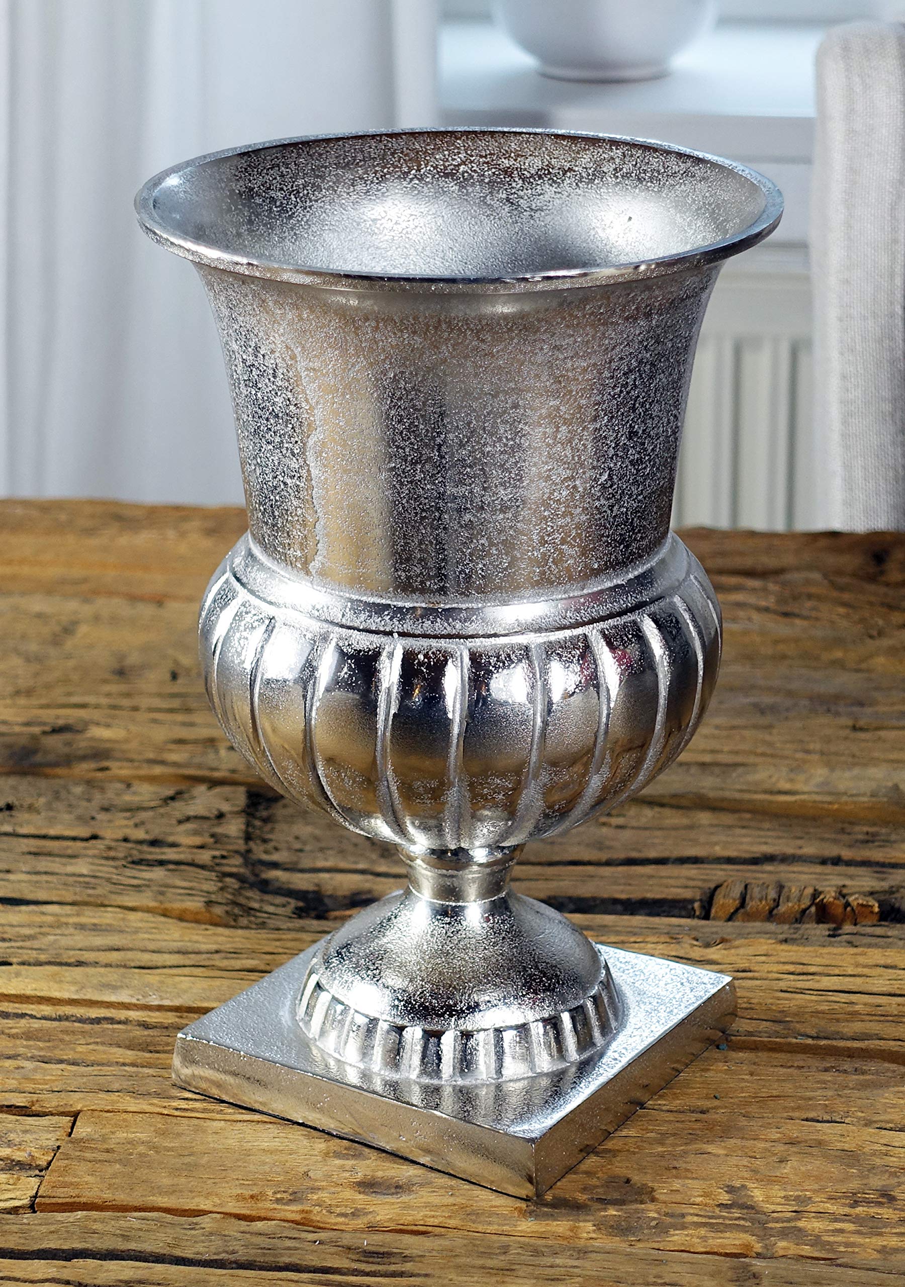 MichaelNoll Vase Blumenvase Gefäß Pokalvase Dekovase Aluminium Silber Luxus, Deko Modern, Wohnzimmer, Schlafzimmer, S 29 cm