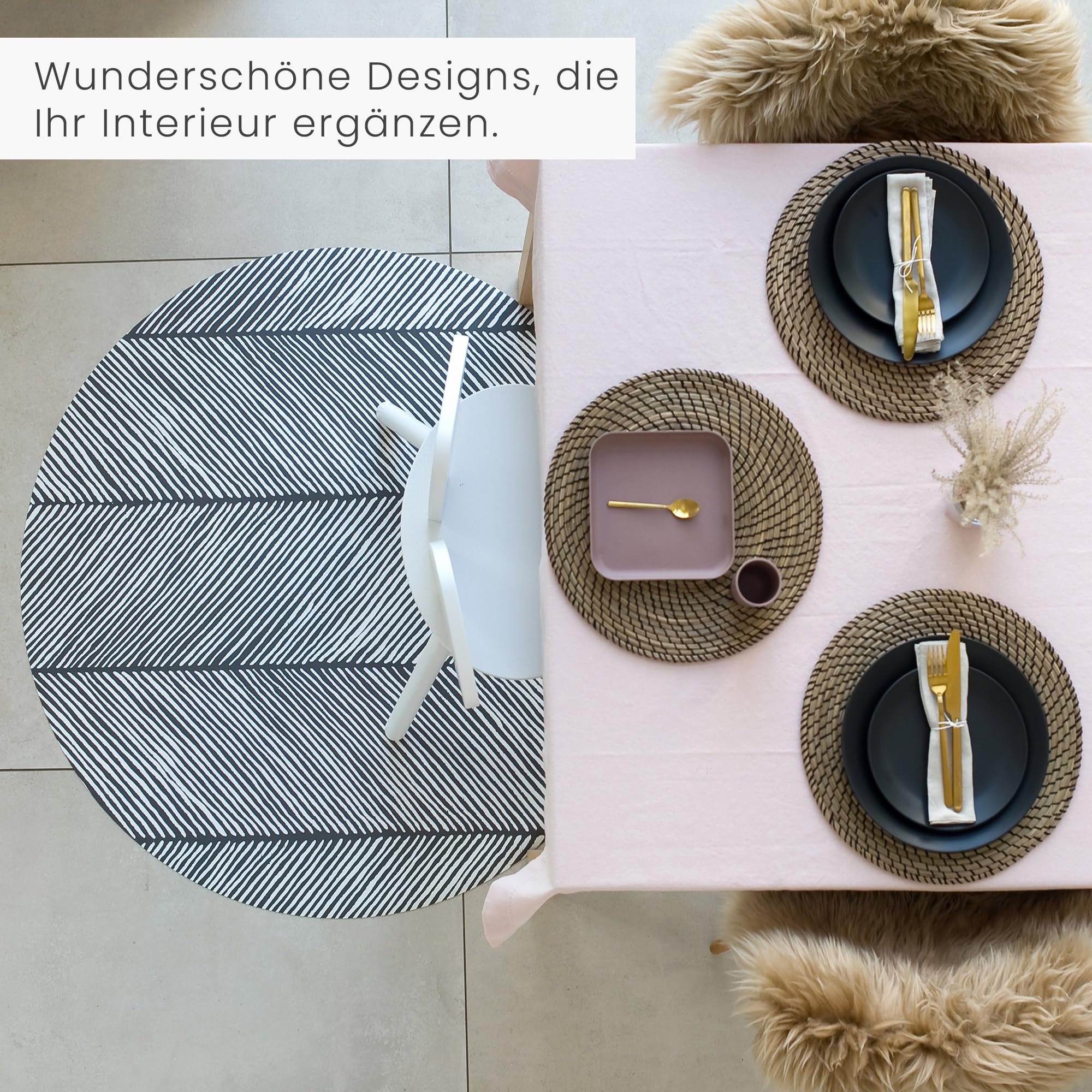 Toddlekind Hochstuhlmatte, schützt den Boden vor Kindermahlzeiten, Baby-Spritzmatte für den Hochstuhl, multifunktional, 105 cm, Sandmuster, Anchor/Kohlegrau