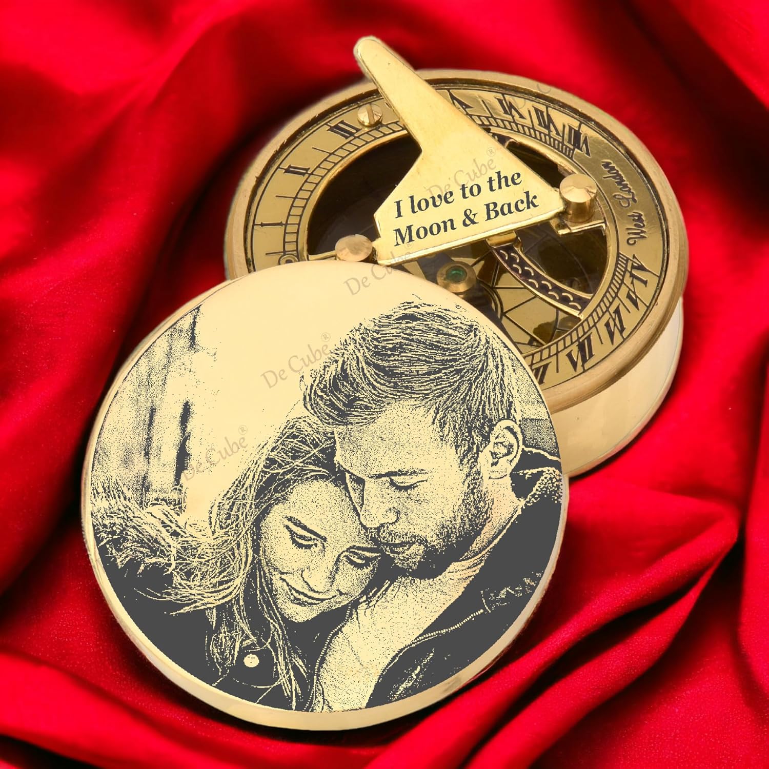 Brass Compass with Engraved Photo – Luxury Sundial with Personalized Picture – Gorgeous Design with Leather Case Included – Perfect for Wedding, Anniversary, Birthday, Special Occasions