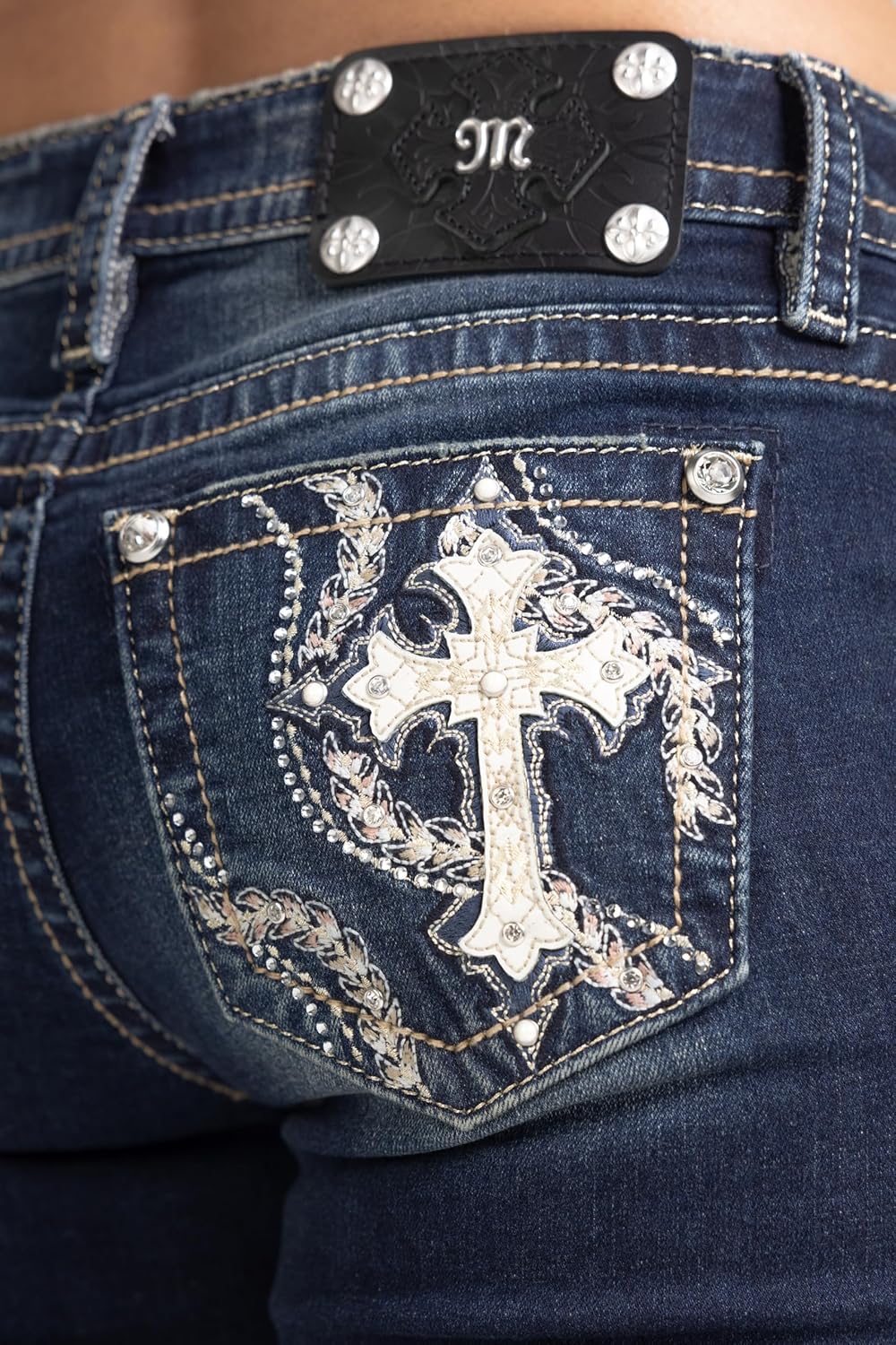 Miss Me Women's Raelyn Baroque Cross Embellished Pockets Mid-Rise Bootcut Jeans - Image 4