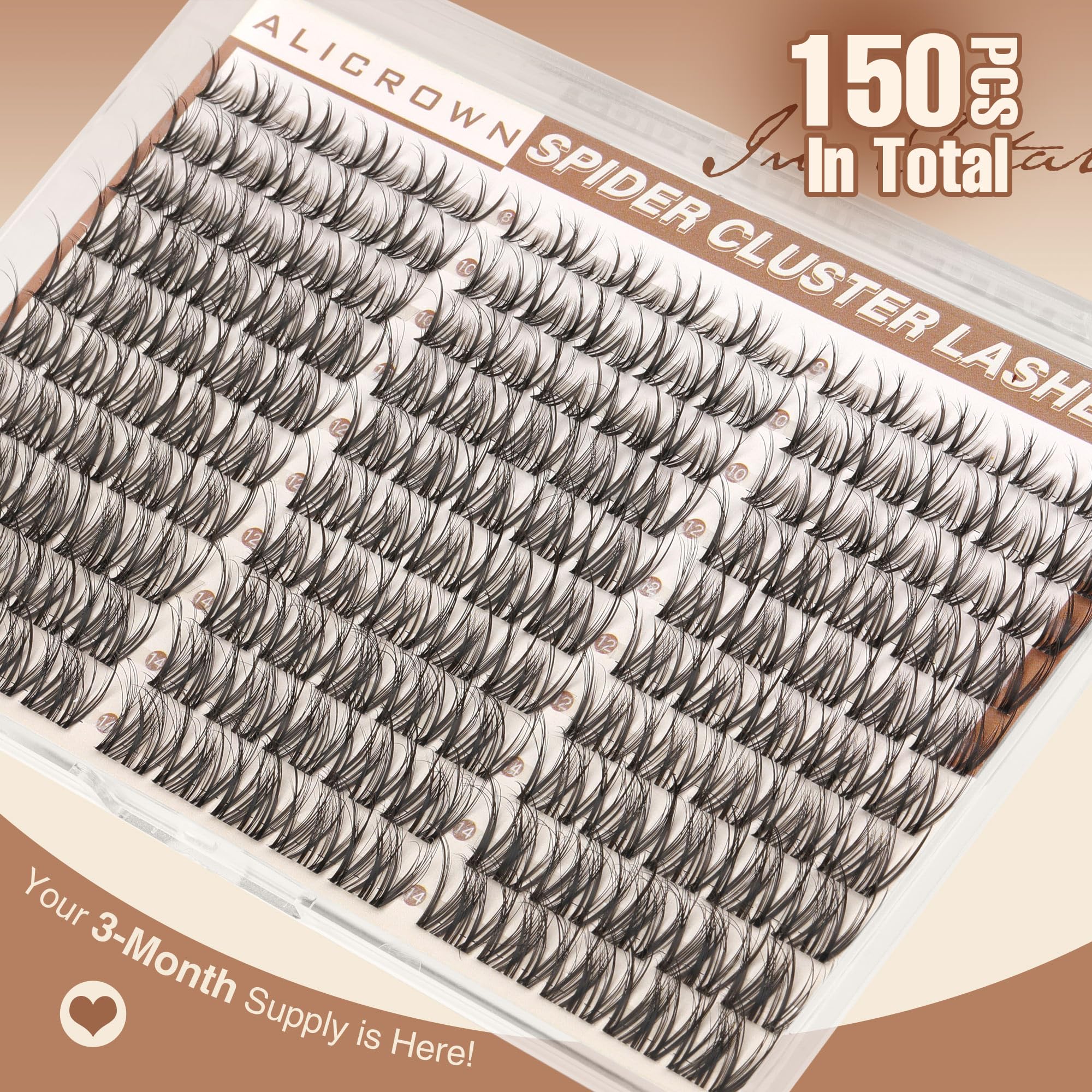 Spider Lashes Clusters Natural Eyelash Clusters 8-14mm Wispy Breeze Lash Clusters Eyelash Extensions Short Lash Extensions 150Pcs Spider Cluster Lashes with Invisible Band CC-Curly - 4