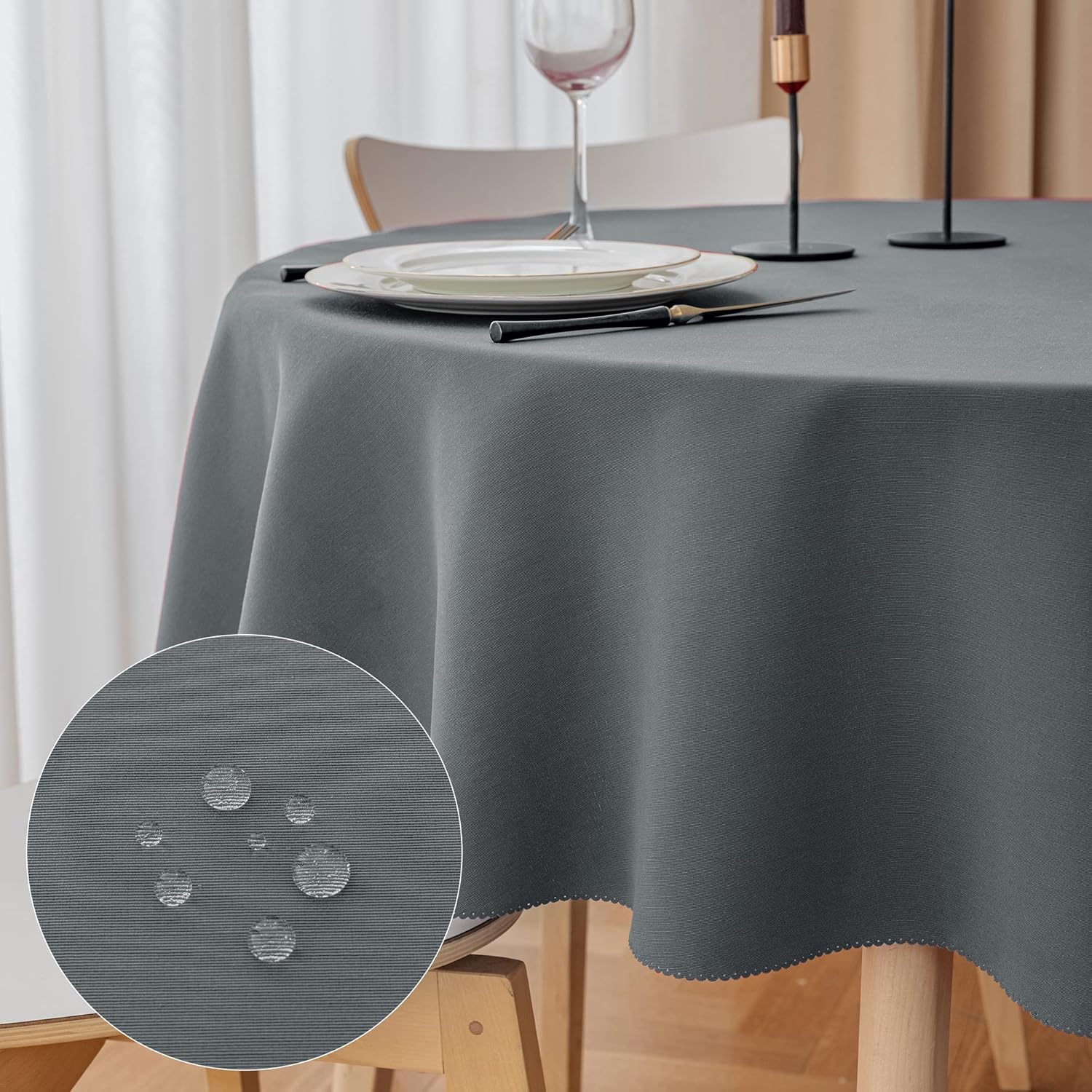 WELTRXE Round Tablecloths,120cm Dia, Reusable Textured Thick Table
