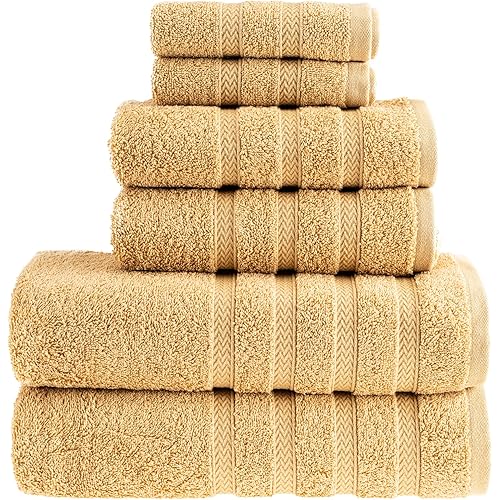 HALLEY Decorative Turkish Towels Set, 6 Pieces - 650 GSM Highly Absorbent & Fade Resistant Fabric, 100% Cotton - 2 Bath Towels, 2 Hand Towels, 2 Washcloths - Yellow