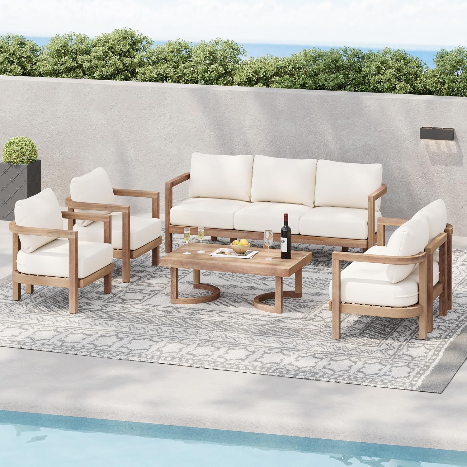 Amazon.com: Merax 5-Pieces Acacia Wood Patio Furniture Set, 7-Seater ...