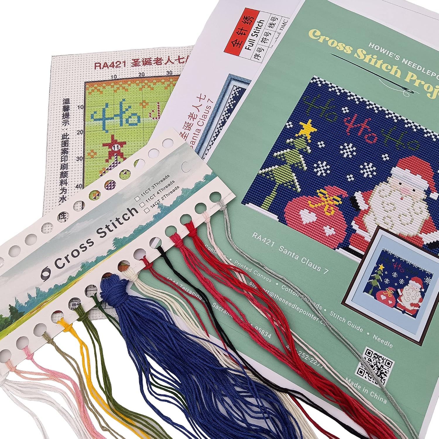 Howie's Needlepoint Cross Stitch Kits, 11CT Pre-Printed Pattern Needlepoint Kits, Full Range of Stamped Starter Kits (Santa Claus 7, 9.4 x 8.7 Inch)