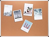 Vista 9 de Yaxa Basics Rectangular Bulletin Board, Cork Board for Wall, Vision Board for Classroom and Office, Aluminum Frame, 35" x 47", Brown