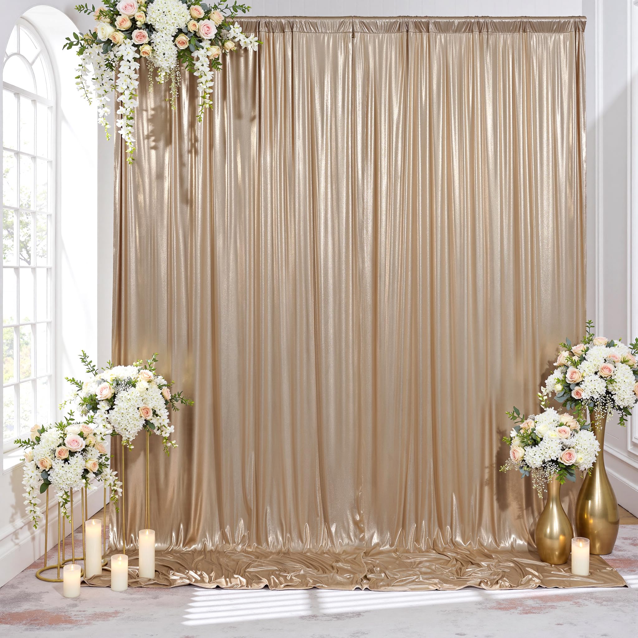 3 x 3 m, tenda con glitter champagne oro – 2 pezzi, 1,5 x 3 m, sfondo con paillettes senza pieghe, tende in tessuto decorativo luccicante per matrimoni, compleanni, servizi fotografici, festa di