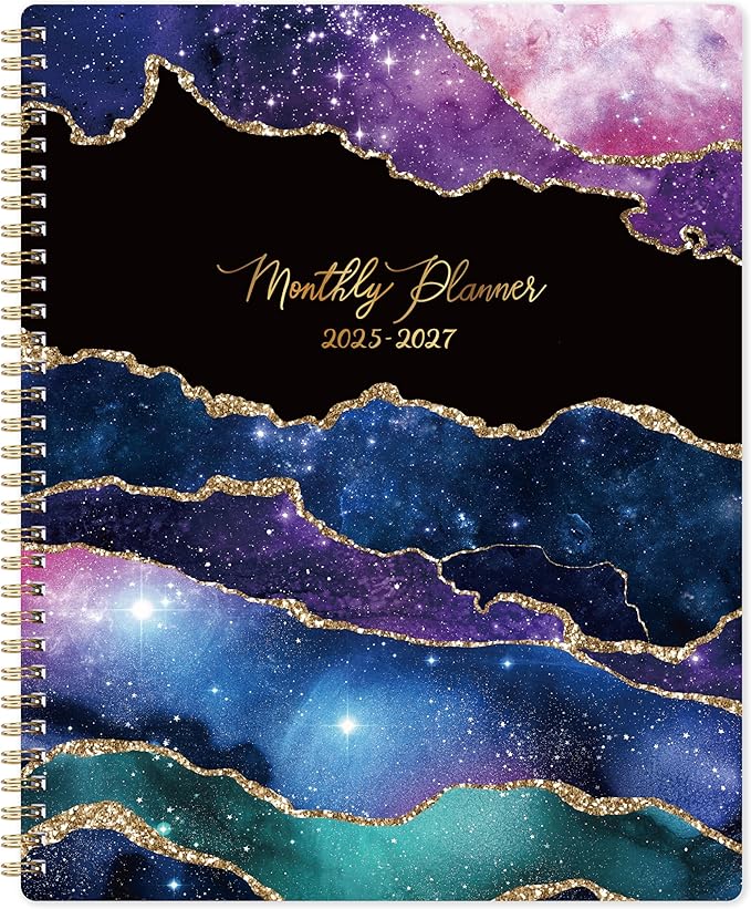 Monthly Planner 2025-2027 - 2 Year Planner 2025-2027, Jul.2025 - Jun.2027, 9" x 11", Monthly Calendar 2025-2027 with Tabs, 24-Month Calendar with Inner Pocket, Twin-wire Binding - Star