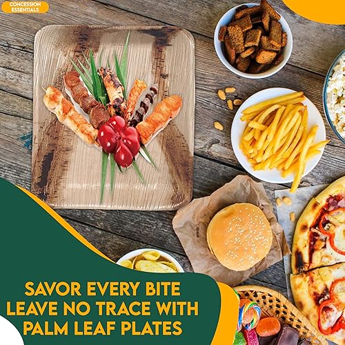 Miniatura 9 de Concession Essentials Platos de hoja de palma (25 unidades)  Vajilla desechable, platos compostables y biodegradables (6 x 5 platos rectangulares)
