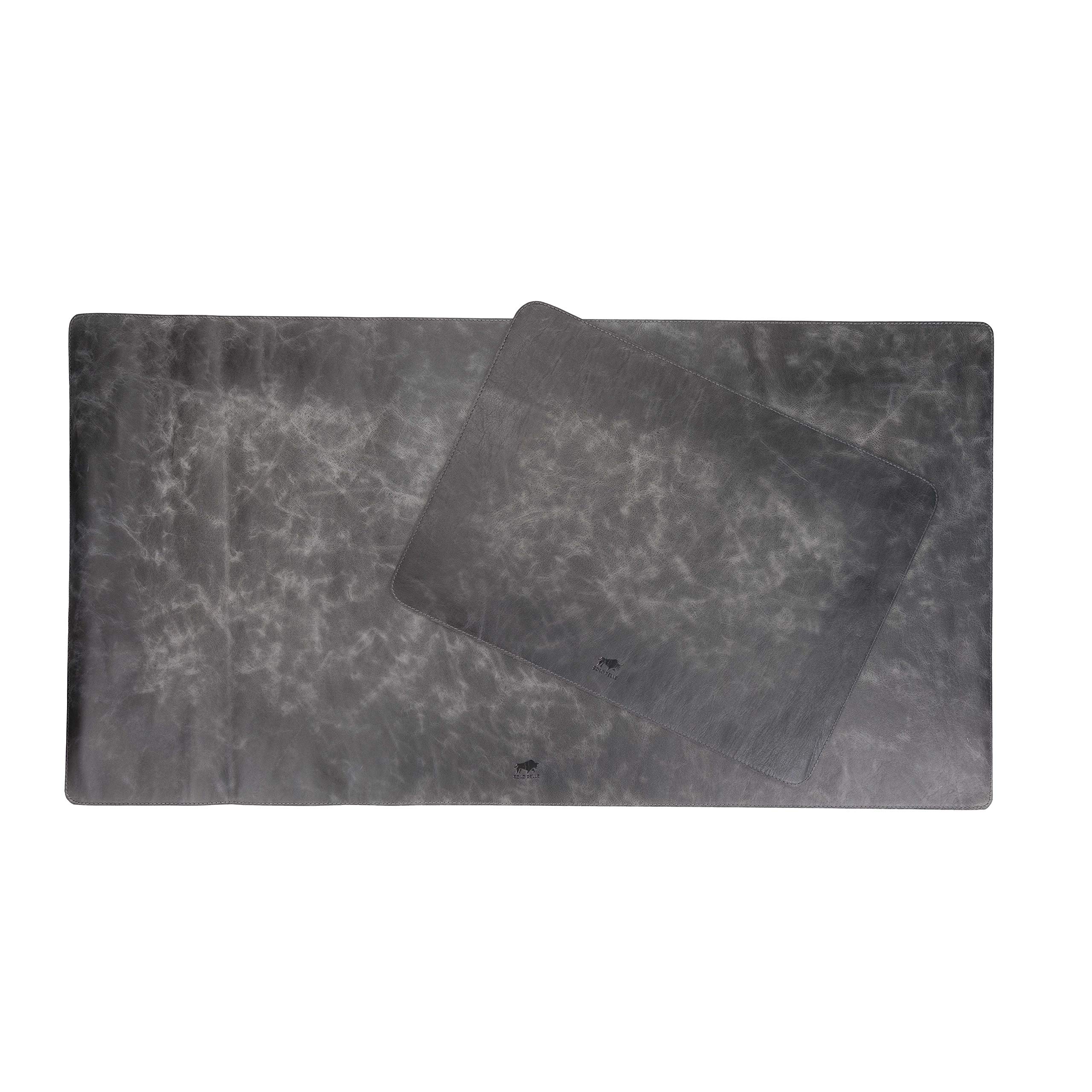 Solo Pelle Hochwertige Schreibtischunterlage Leder für Bürotisch - handgefertigte Schreibunterlage aus Leder - Edel Schreibtisch Unterlage (Steingrau, 48cm x 90cm)