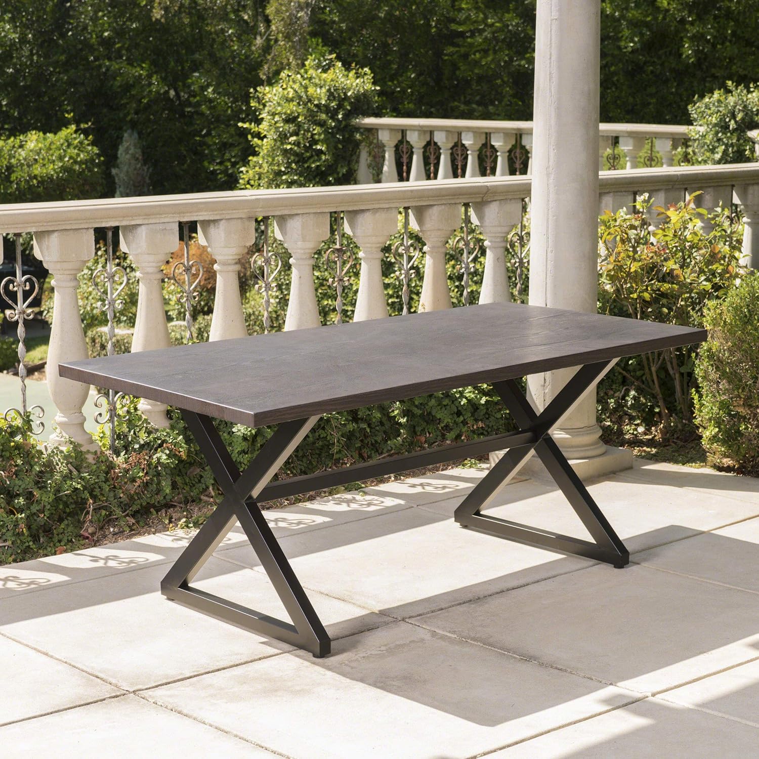 Christopher Knight Home Rolando Outdoor Aluminum Dining Table with Steel Frame, Brown / Black