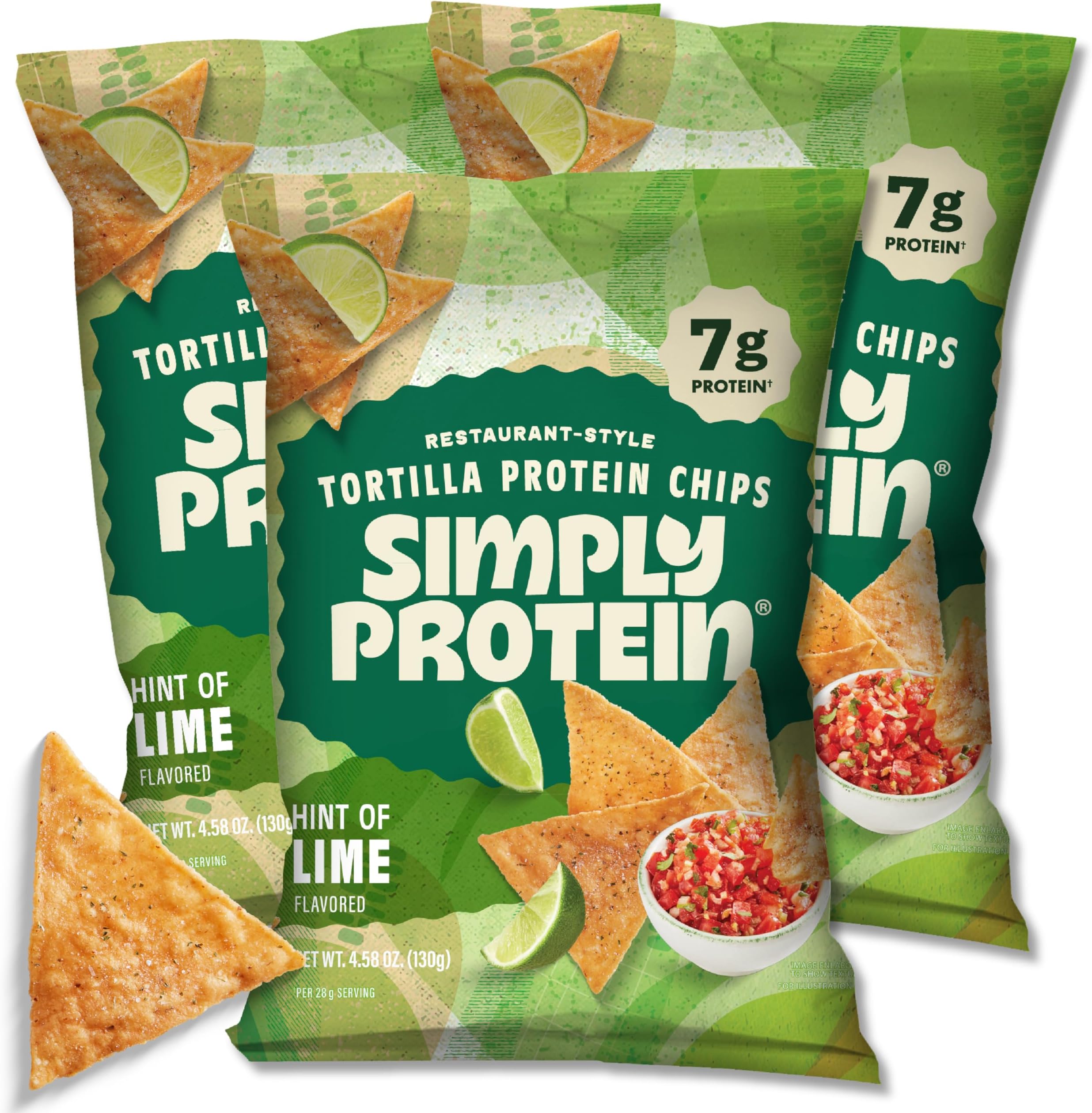 Tortilla Chips, Restaurant Style Protein Chips, Hint of Lime (3-Pack) - 7g Protein, 140 Calories, Gluten Free, Vegan - Crispy Plant Based Pea Protein Snacks - 3 Bags, 4.58oz (130g)