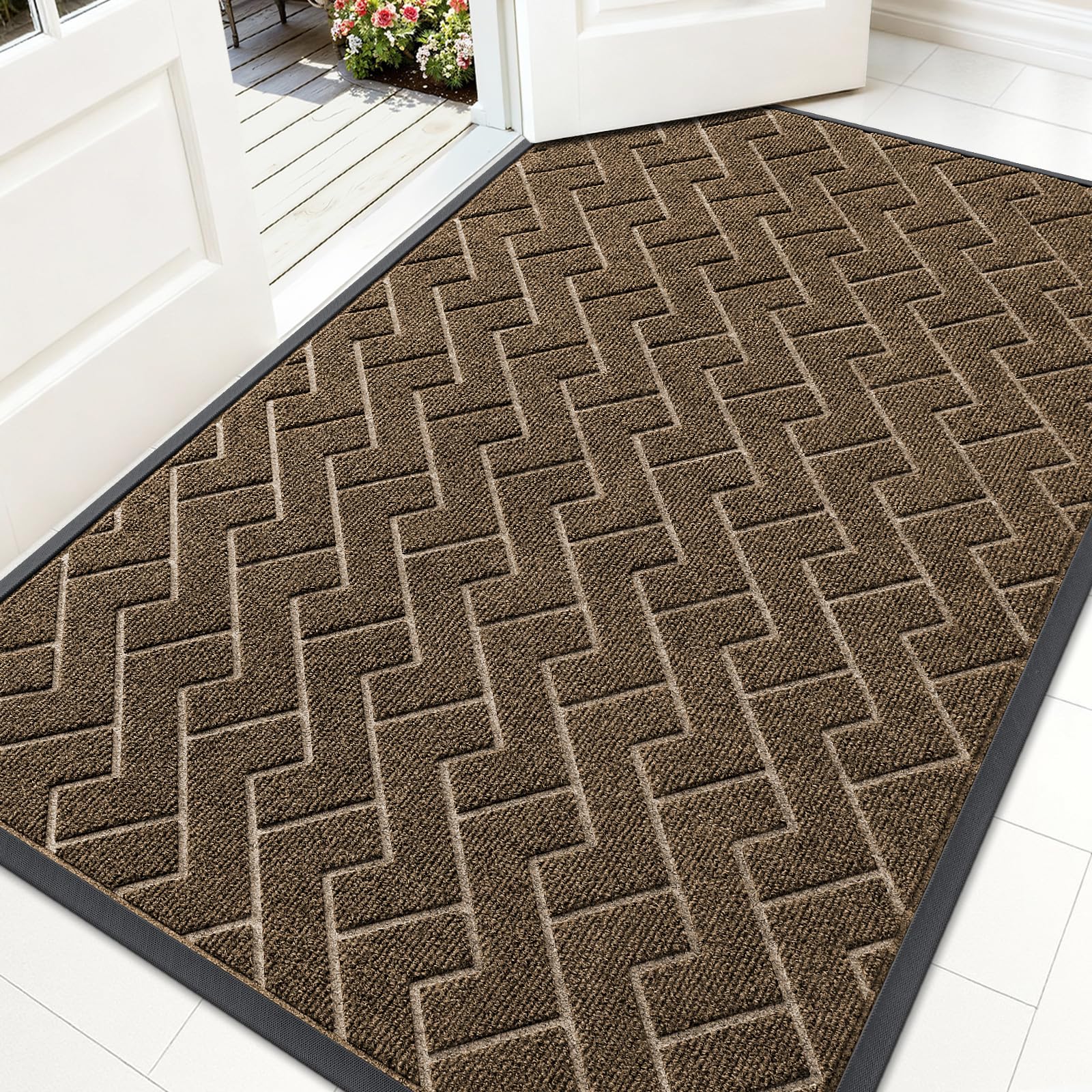 OLANLY Front Door Mat Outside 59x34, All-Season Absorbent Rubber Doormat | Brown, Heavy-Duty, Stain and Fade Resistant, Waterproof Non-Slip Backing, Low-Profile Indoor Outdoor Floor Mat for Entryway