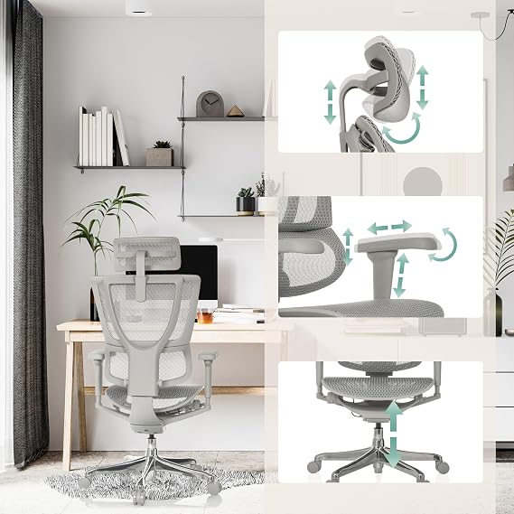 hjh OFFICE Bürostuhl ergonomisch ERGOHUMAN Slim Ultra G GEN2 Originales Design Bürosessel mit Flexibler Lendenwirbelstütze Netzbespannung Grau
