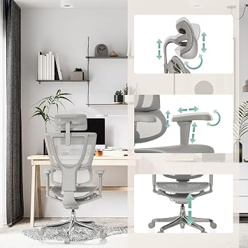 hjh OFFICE Bürostuhl ergonomisch ERGOHUMAN Slim Ultra G GEN2 Originales Design Bürosessel mit Flexibler Lendenwirbelstütze Netzbespannung Grau