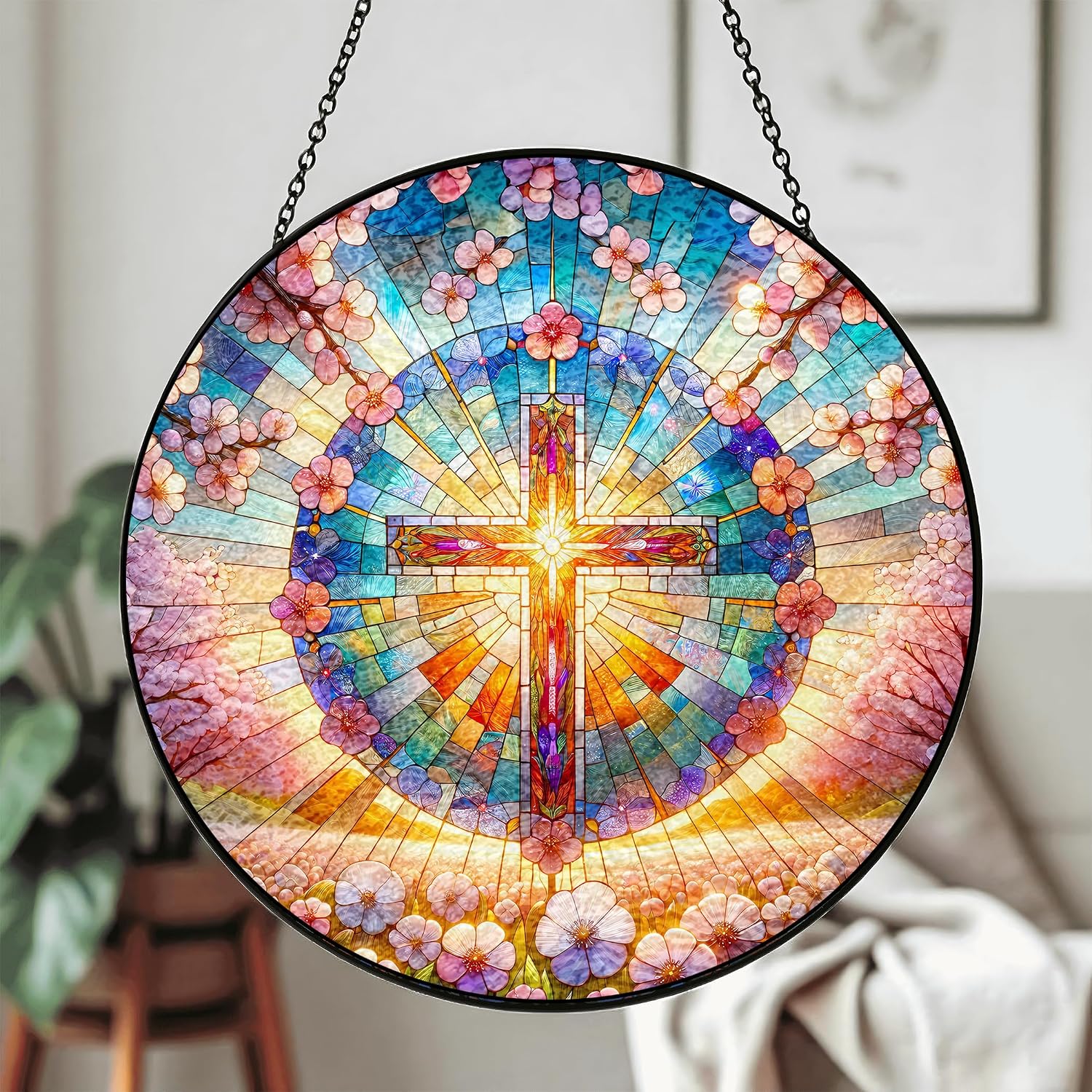 Cross Suncatcher – Stained Glass Window Hanging Sun Catcher