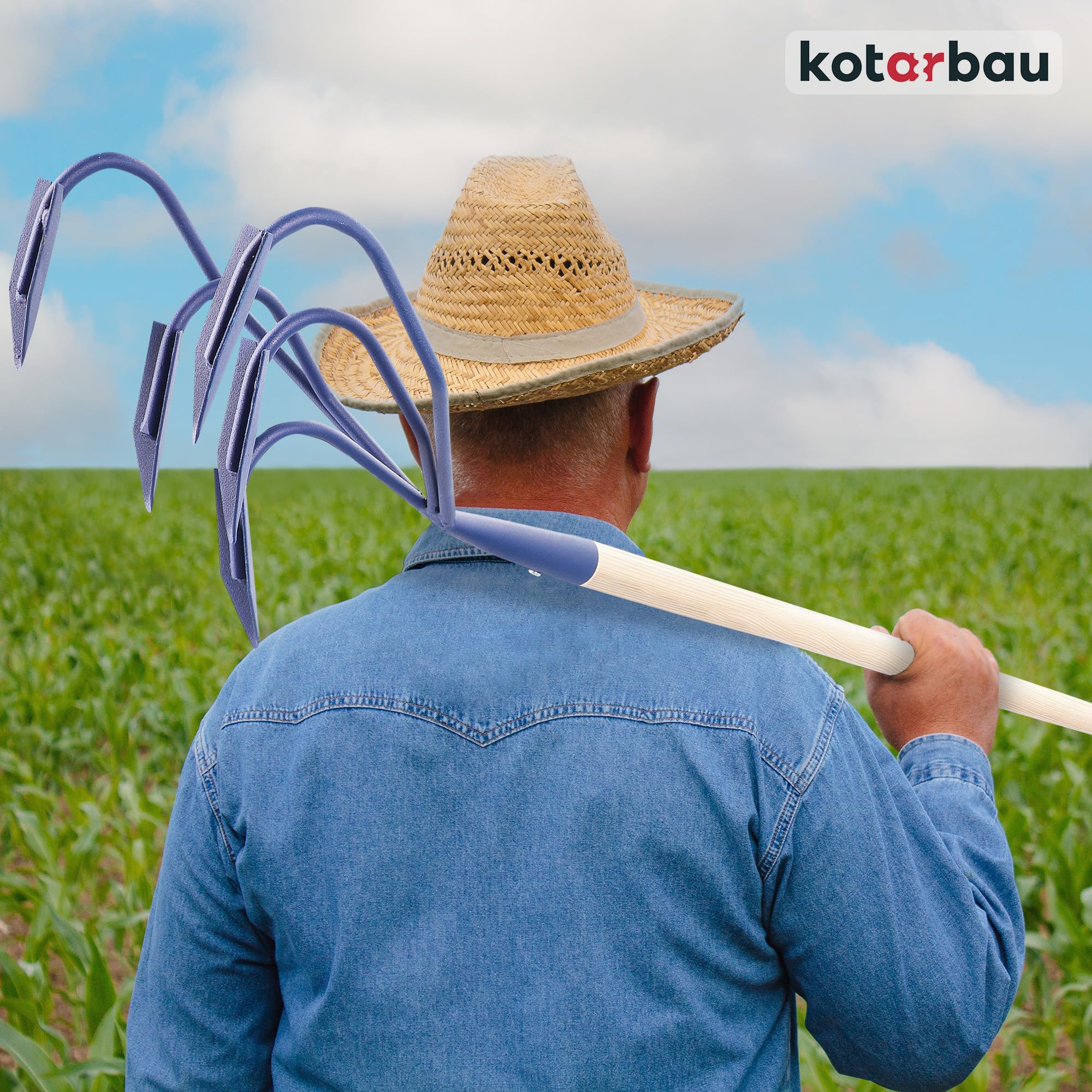 KOTARBAU® Cultivador para jardín 175 cm, Aireador manual 5 dientes curvos, Mango de madera, Herramienta de jardinería para mullir y airear la tierra, Garra de jardín para aflojar la tierra, Extirpador