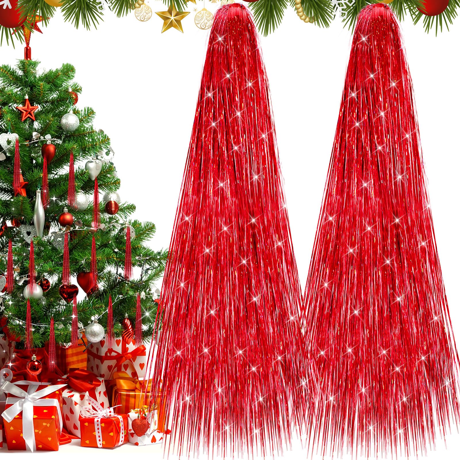 Cortina de oropel de Navidad Chuangdi guirnalda de flecos roja de 50 cm para árbol
