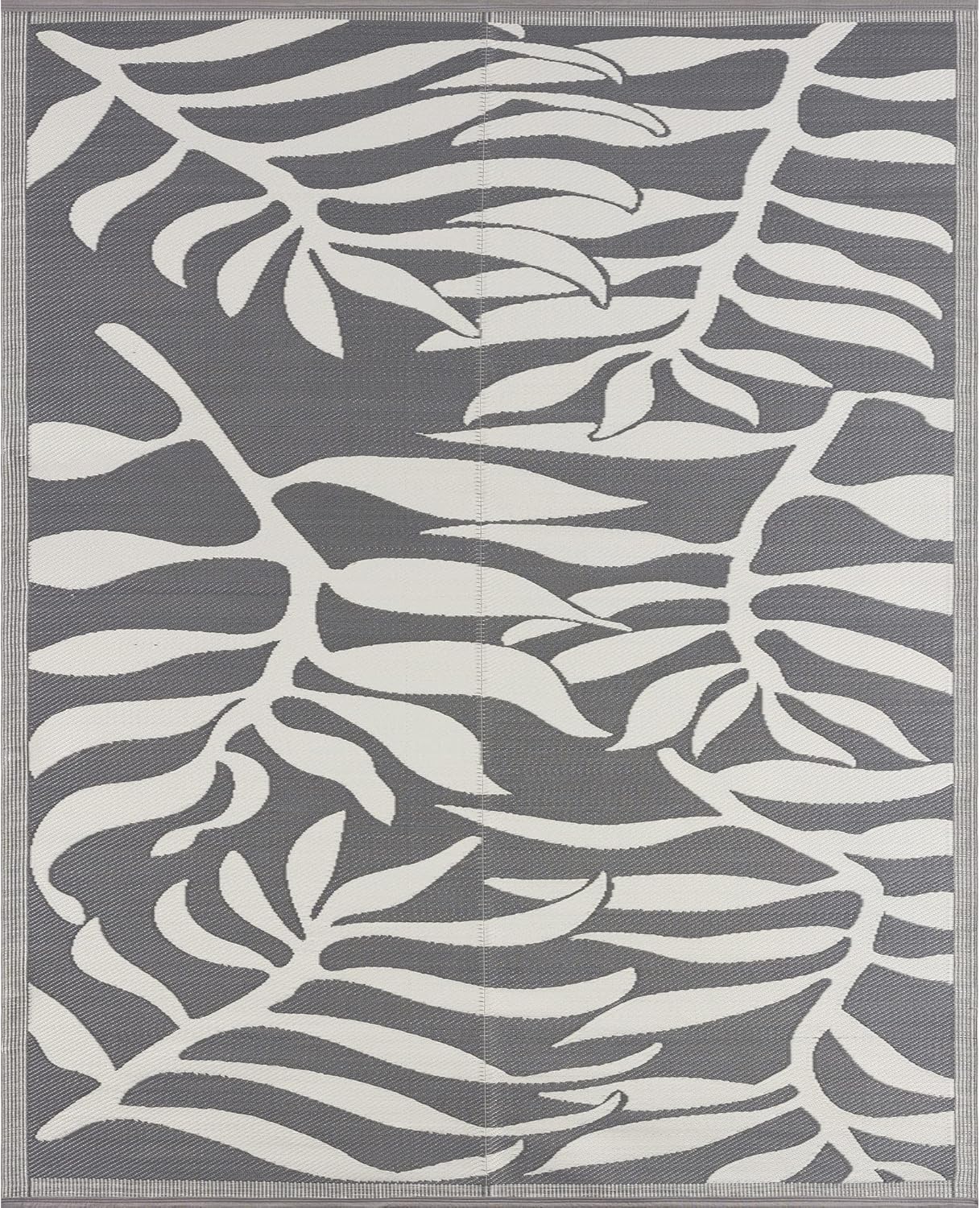 Beverly Rug Floral Leaf Outdoor Rugs 8x10 Waterproof Reversible Plastic Straw Rug Outdoor Carpet, Outside Mat for Patio, Camping, Picnic, Porch, Deck, RV, Beach, Pool, Grey and White 7'10" x 10' 20412 - Grey / White